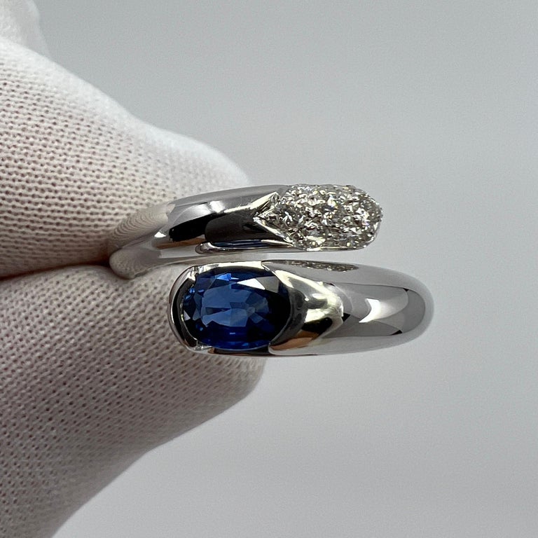 Bvlgari Bulgari Astraea Blue Sapphire and Diamond Oval Cut 18k White Gold Ring For Sale 9