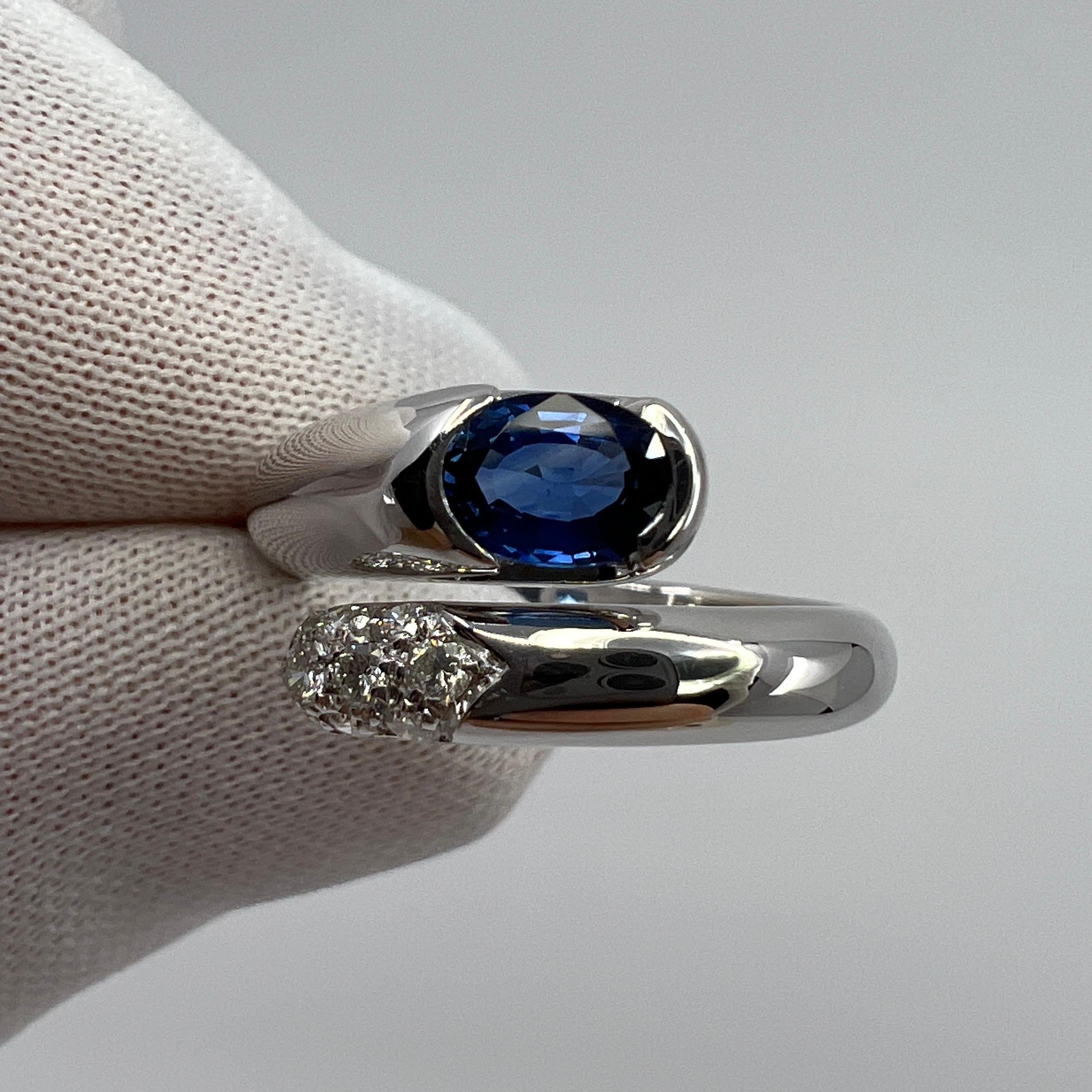 Bvlgari Bulgari Astraea Blue Sapphire and Diamond Oval Cut 18k White Gold Ring 7