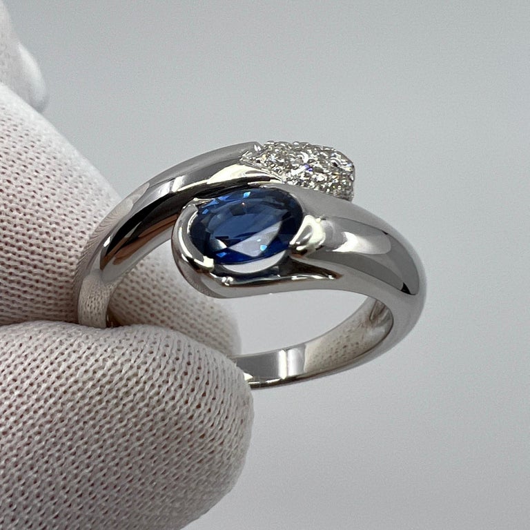 Bvlgari Bulgari Astraea Blue Sapphire and Diamond Oval Cut 18k White Gold Ring For Sale 1