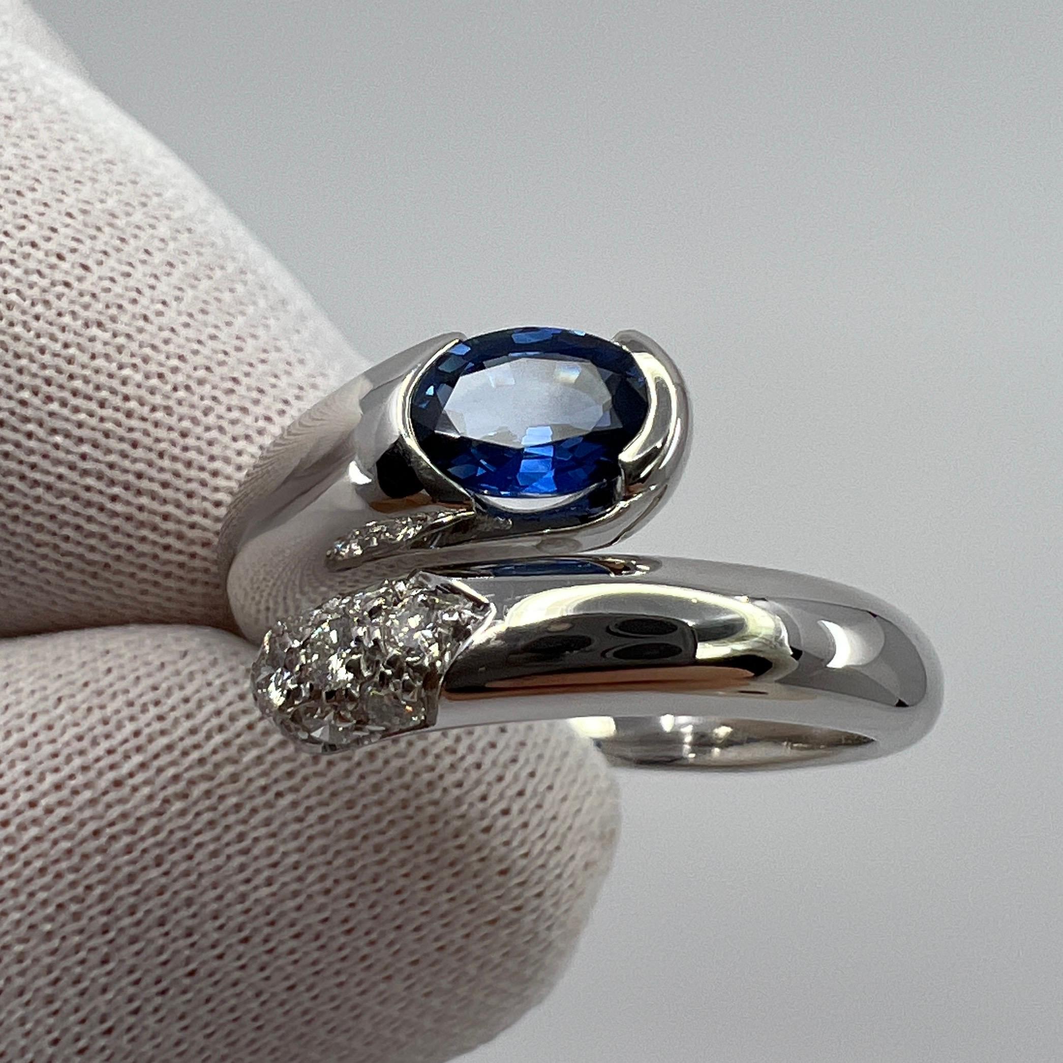 Bvlgari Bulgari Astraea Blue Sapphire and Diamond Oval Cut 18k White Gold Ring In Excellent Condition In Birmingham, GB
