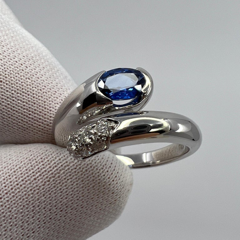 Bvlgari Bulgari Astraea Blue Sapphire and Diamond Oval Cut 18k White Gold Ring For Sale 5