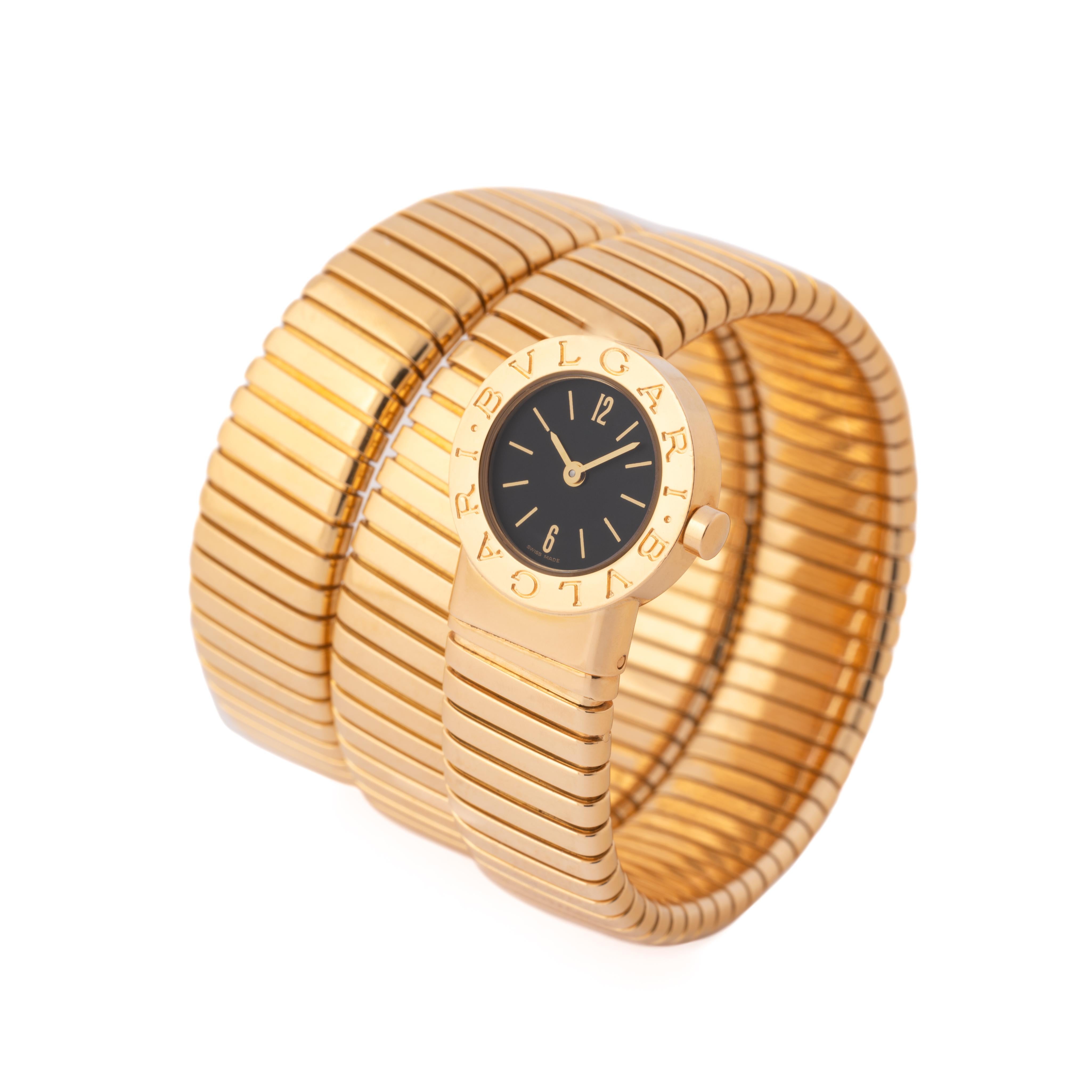 Bvlgari Bulgari BB191T 18 Karat Gelbgold Tubogas Serpenti Uhrenschachtel & Papiere im Zustand „Gut“ im Angebot in New York, NY