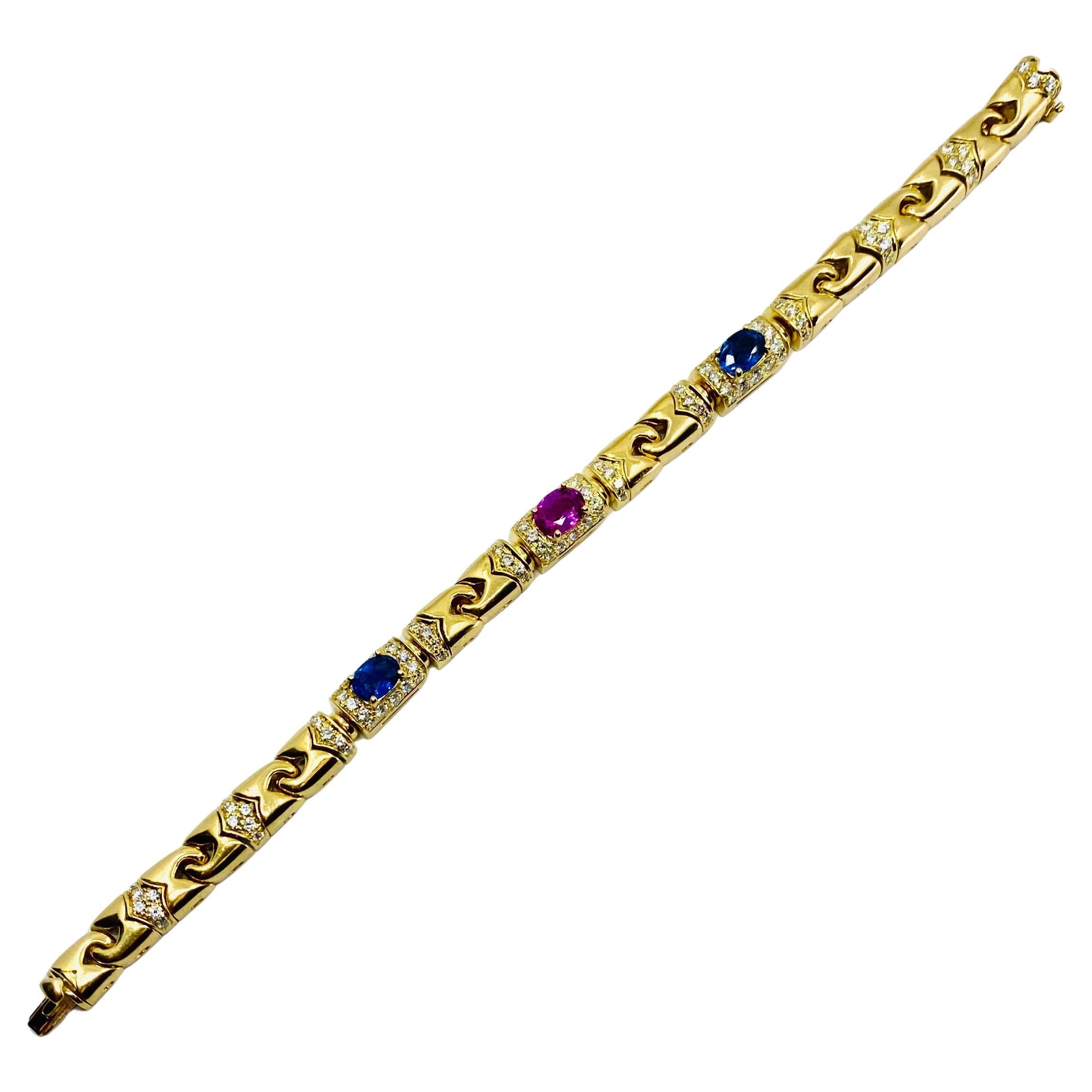 Bvlgari Bulgari Bracelet saphir diamant or 18 carats Excellent état - En vente à Beverly Hills, CA