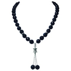 Bvlgari Collier vintage B.Zero en or blanc 18 carats avec diamants et onyx noir
