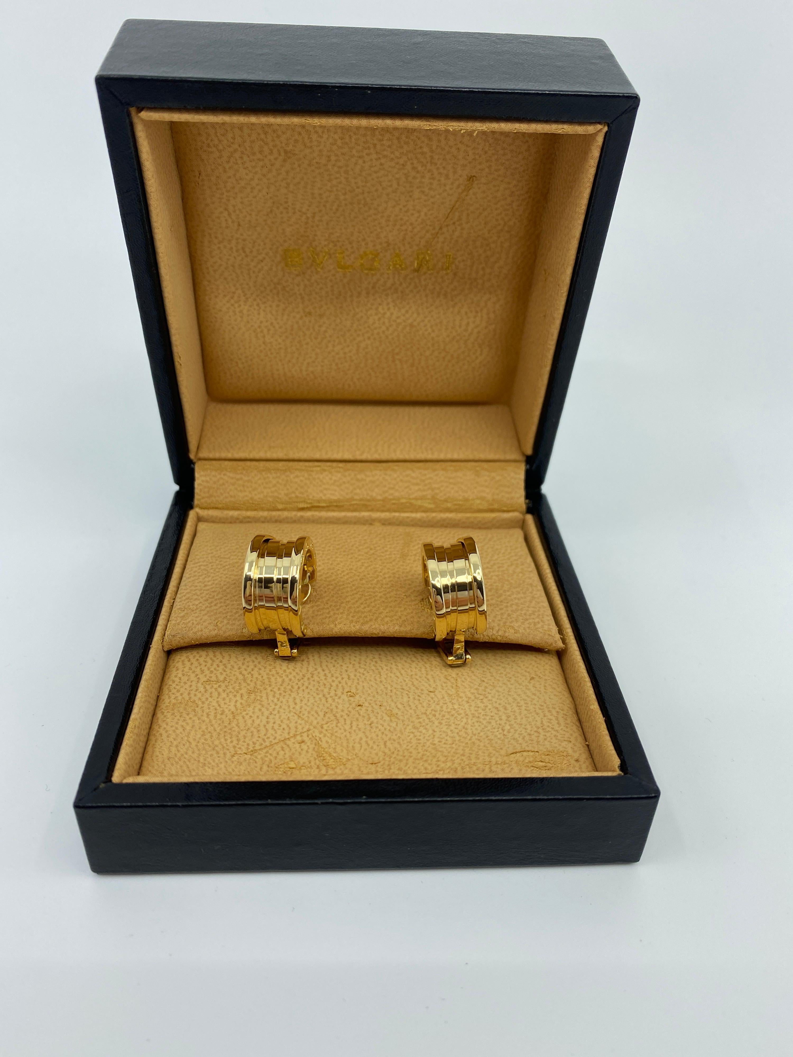 Bvlgari Bulgari B.Zero1 18 Karat Yellow Gold Hoop Stud Earrings with Box 1