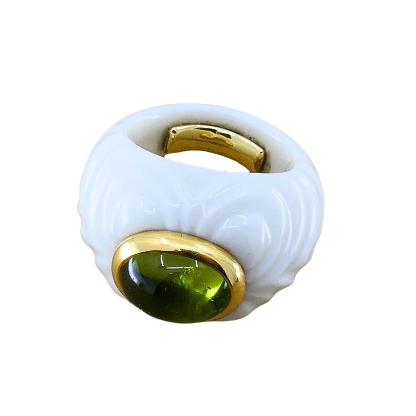 Bvlgari Bulgari Chandra Ring Porzellan Peridot 18k Gold im Angebot 5