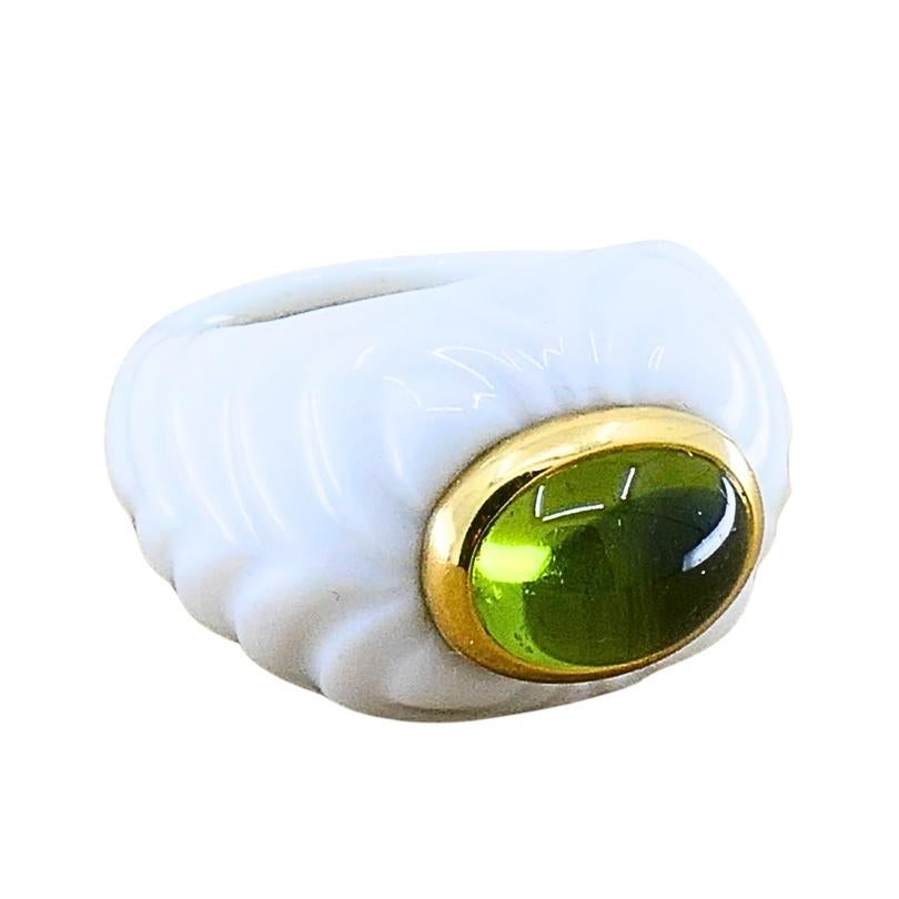 Bvlgari Bulgari Chandra Ring Porzellan Peridot 18k Gold im Angebot 2