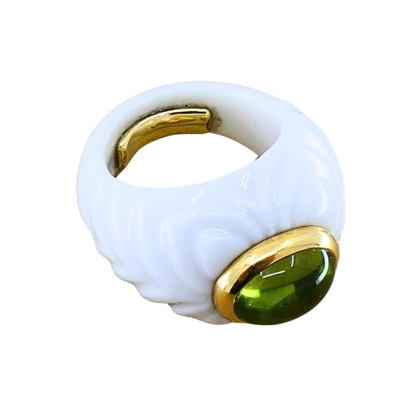 Bvlgari Bulgari Chandra Ring Porzellan Peridot 18k Gold im Angebot 4