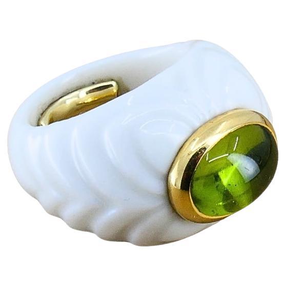 Bvlgari Bulgari Chandra Ring Porzellan Peridot 18k Gold im Angebot