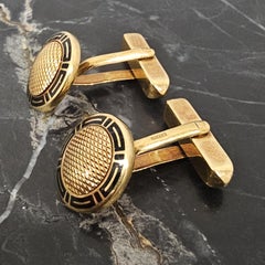 Bvlgari Bulgari Cufflinks 18k Yellow Gold Black Enamel Cross 13g 14mm Disc