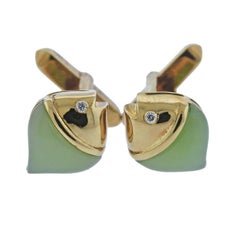 Vintage Bvlgari Bulgari Diamond Chrysoprase Fish Gold Cufflinks