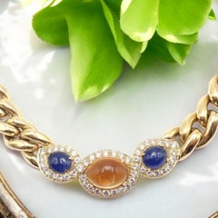 Bvlgari Bulgari Diamond Citrine Sapphire Link Yellow Gold Necklace