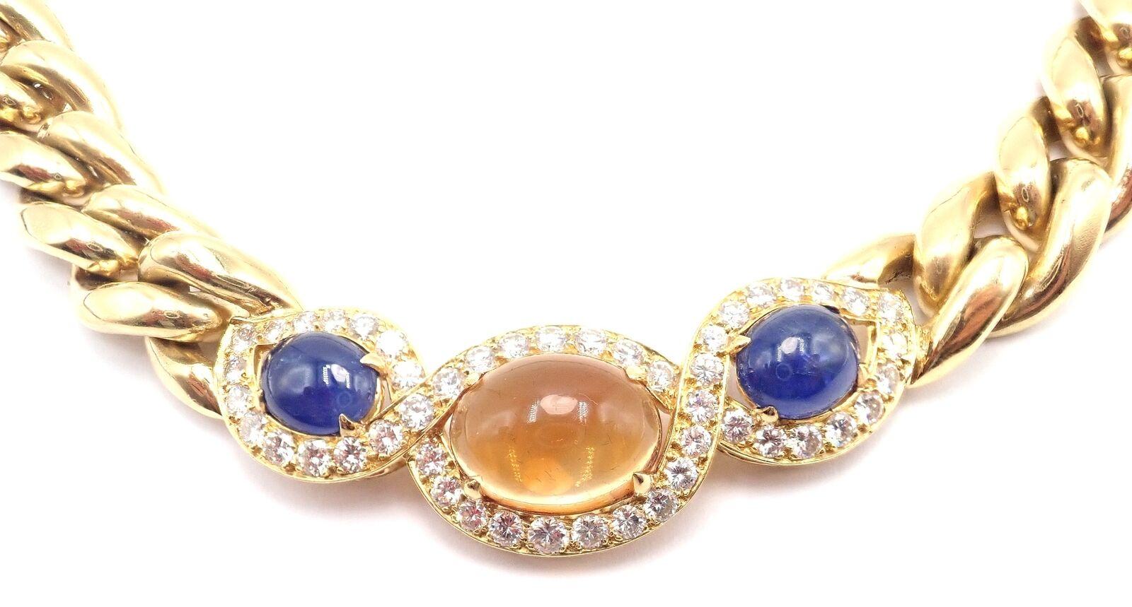 Bvlgari Bulgari Diamond Citrine Sapphire Link Yellow Gold Necklace In Excellent Condition For Sale In Holland, PA