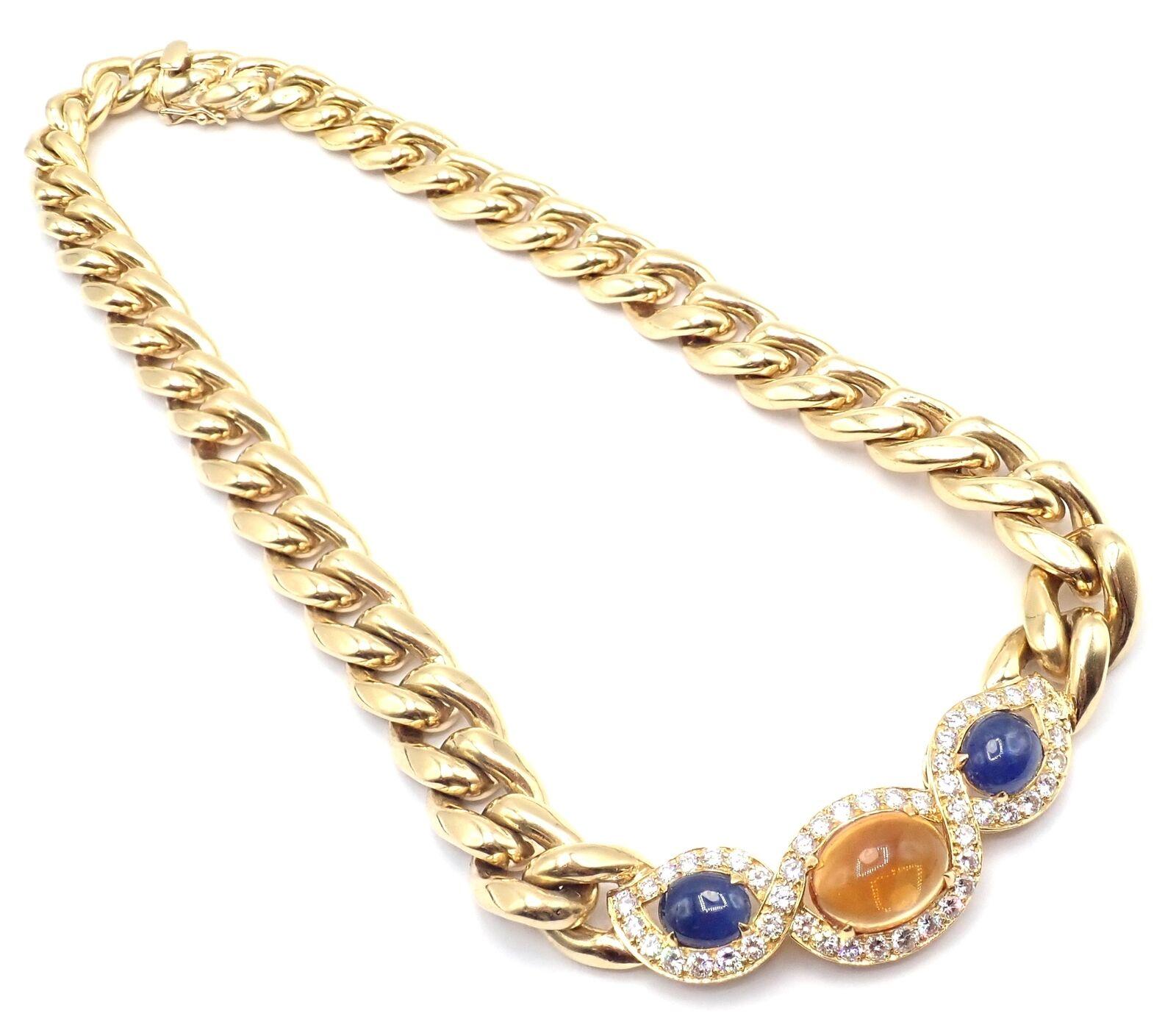 Women's or Men's Bvlgari Bulgari Diamond Citrine Sapphire Link Yellow Gold Necklace For Sale