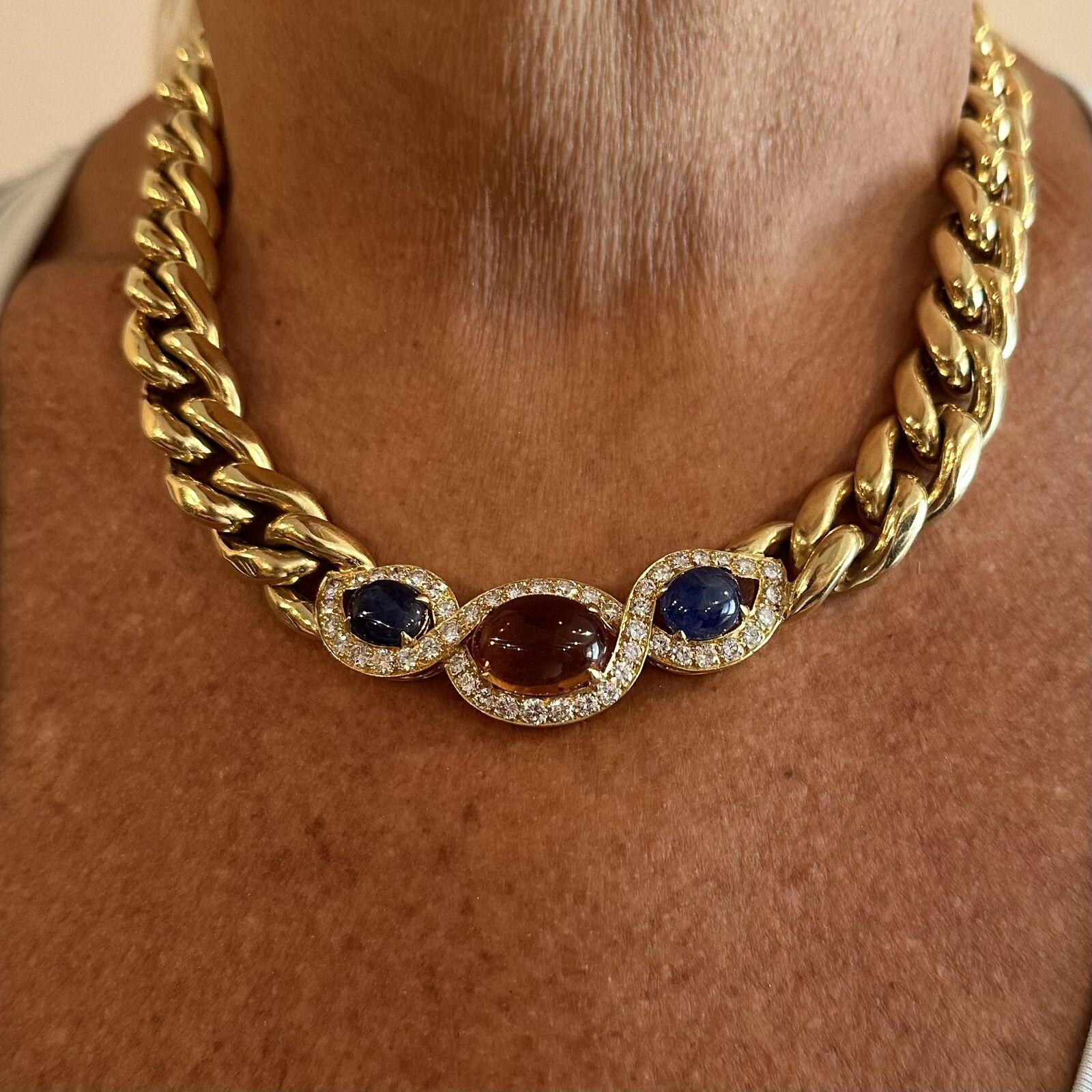 Bvlgari Bulgari Diamond Citrine Sapphire Link Yellow Gold Necklace For Sale 1