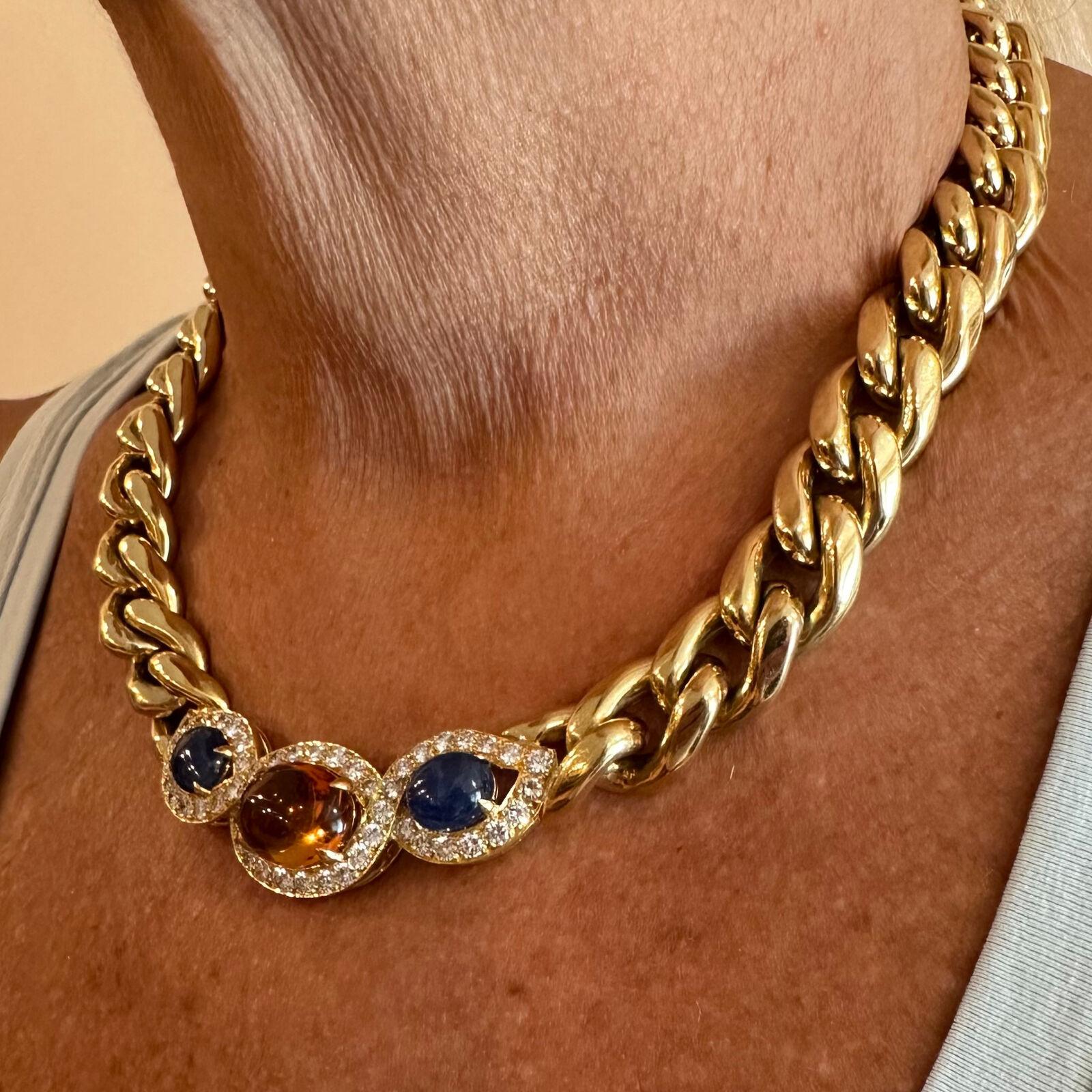 Bvlgari Bulgari Diamond Citrine Sapphire Link Yellow Gold Necklace For Sale 2