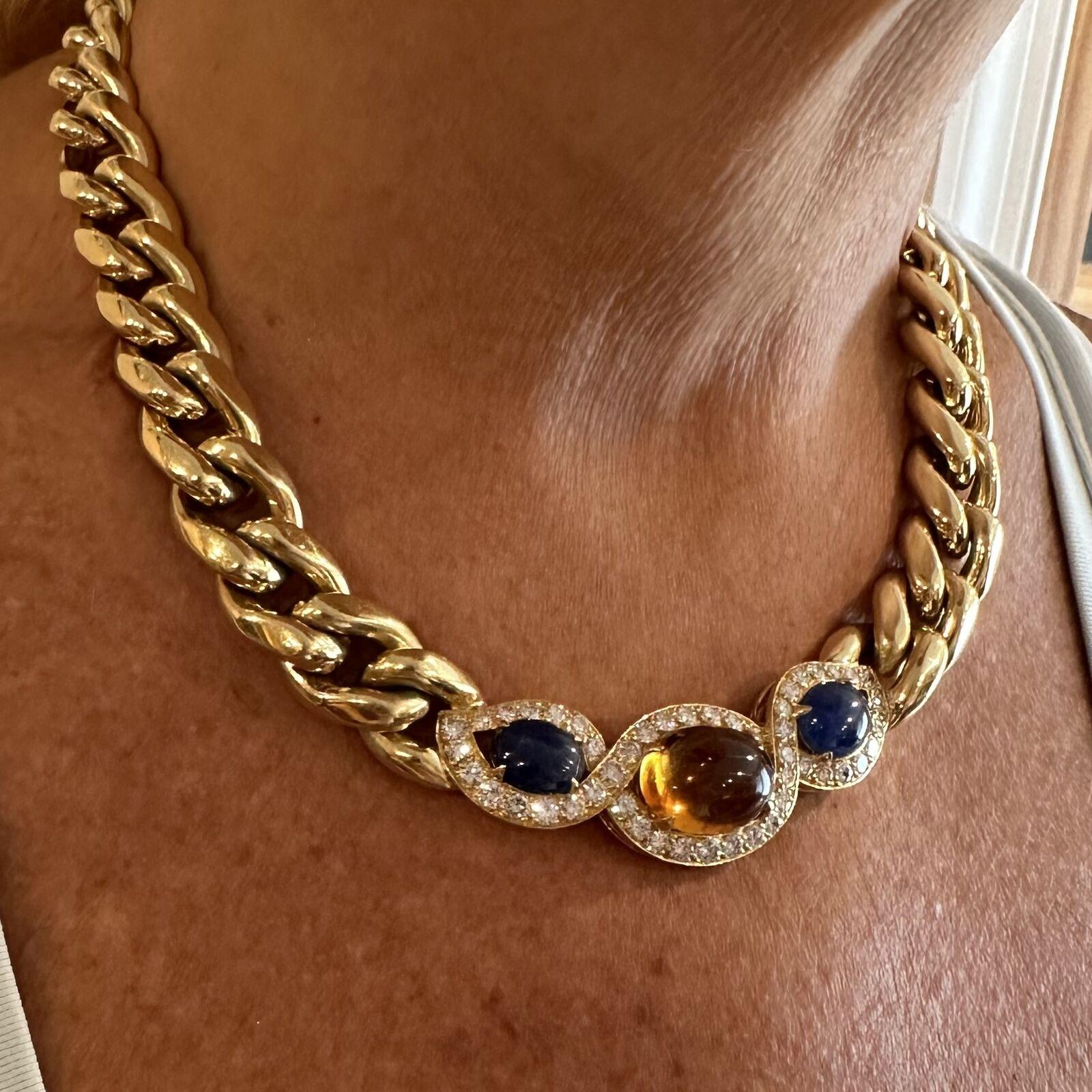 Bvlgari Bulgari Diamond Citrine Sapphire Link Yellow Gold Necklace For Sale 3