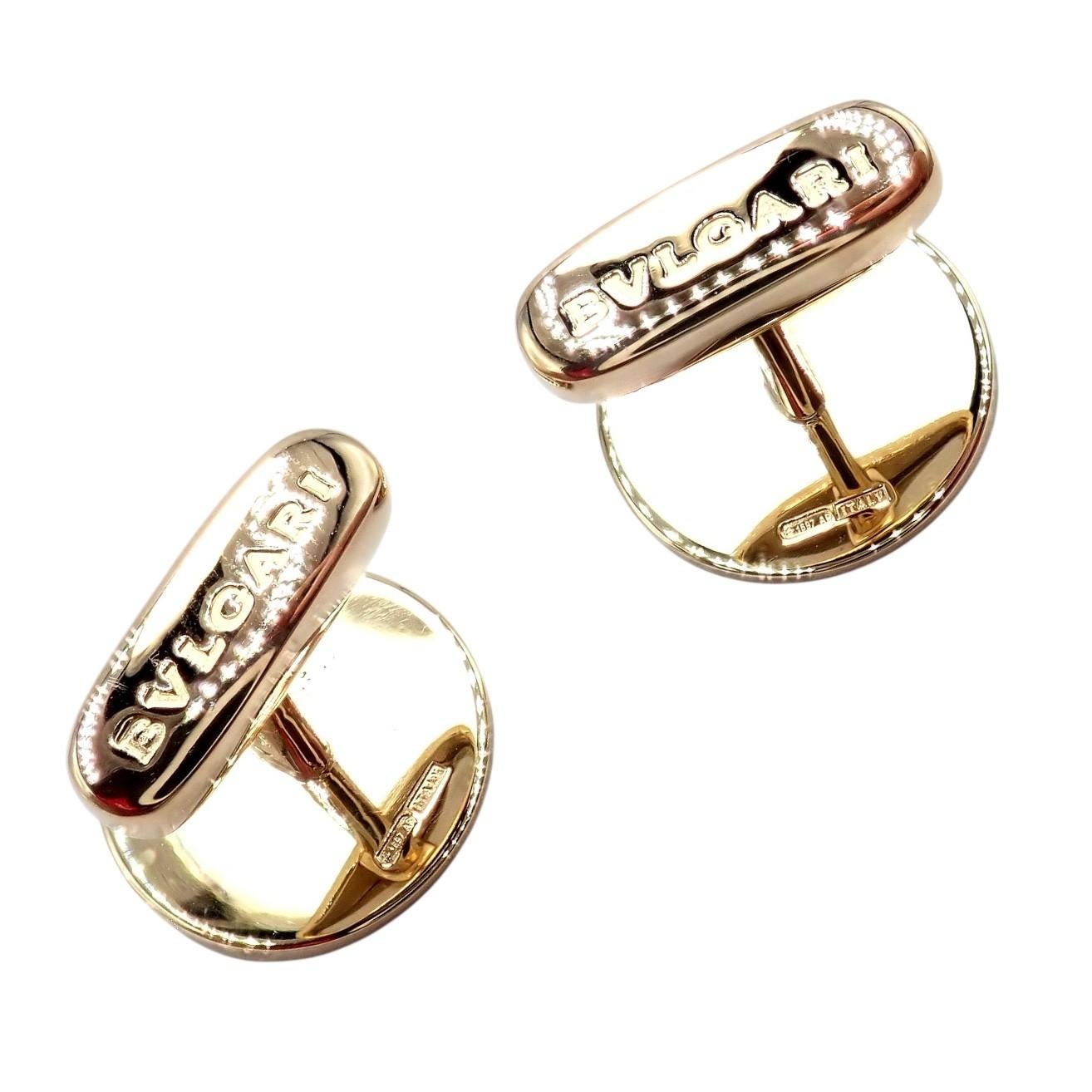 Bvlgari Bulgari Boutons de manchette classiques en or jaune à diamants ronds Excellent état - En vente à Southampton, PA