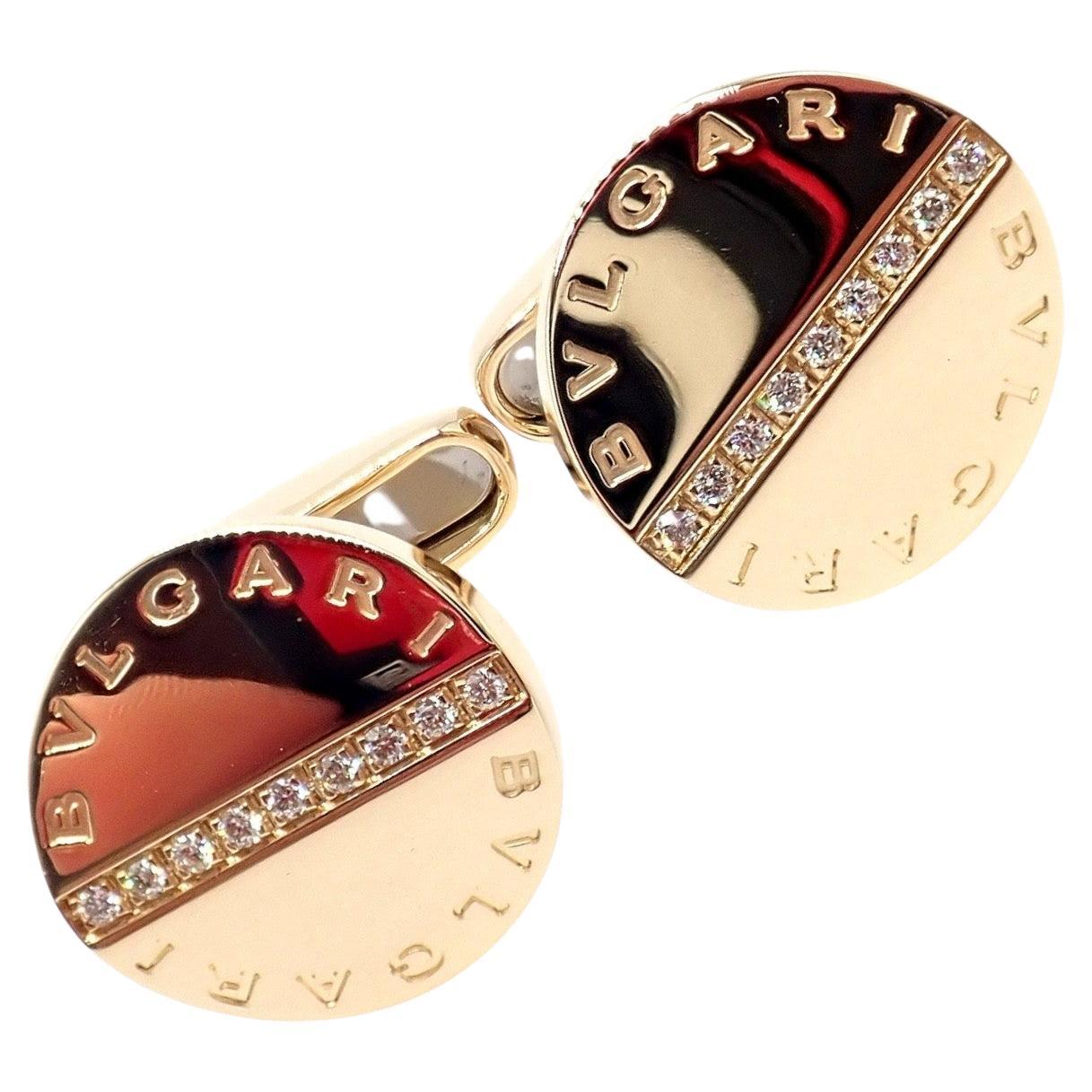 Bvlgari Bulgari Boutons de manchette classiques en or jaune à diamants ronds en vente
