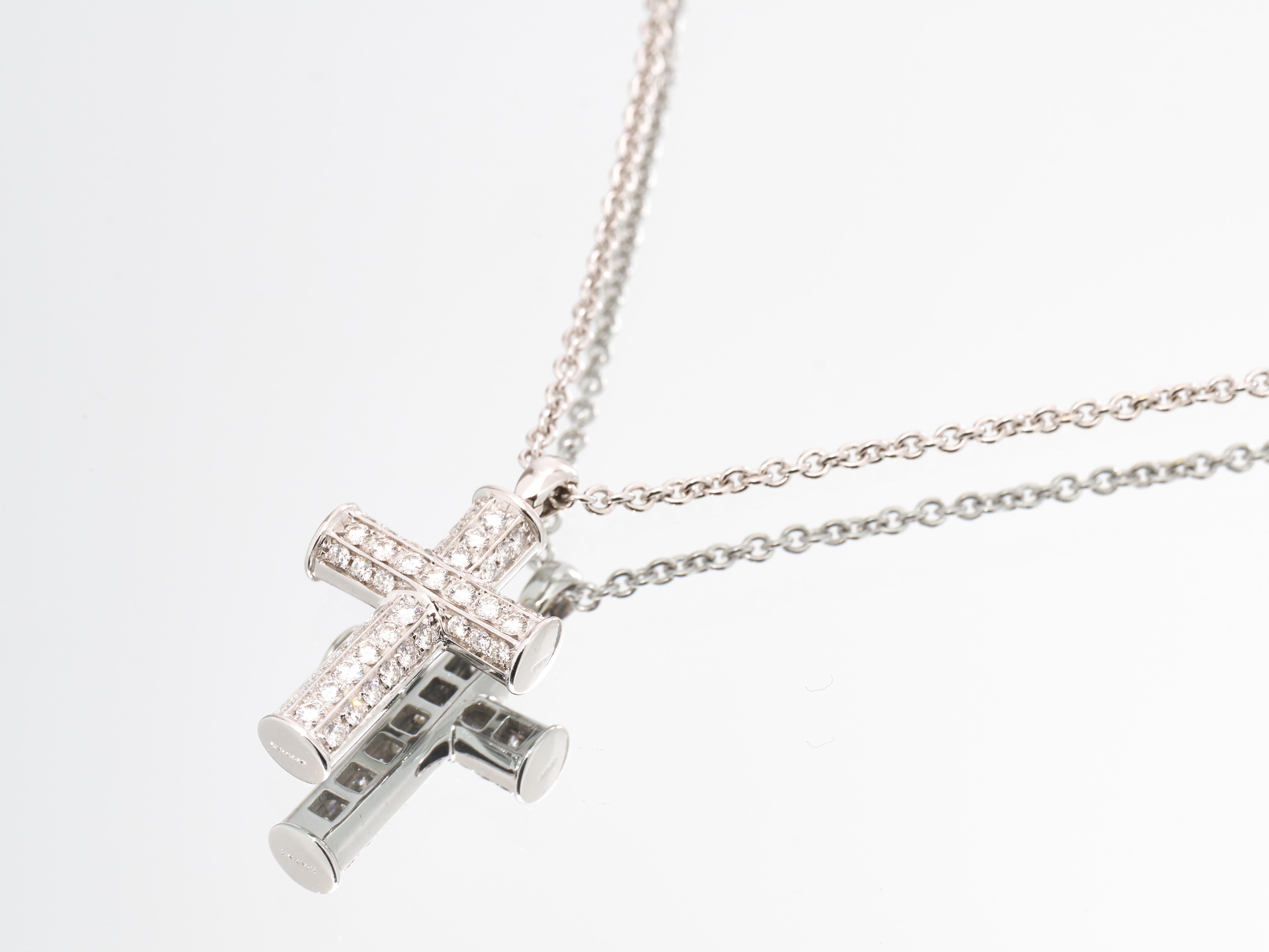 Bvlgari Bulgari Diamond Gold Cross Necklace 18K White Full Pave Pendant Boxed For Sale 4