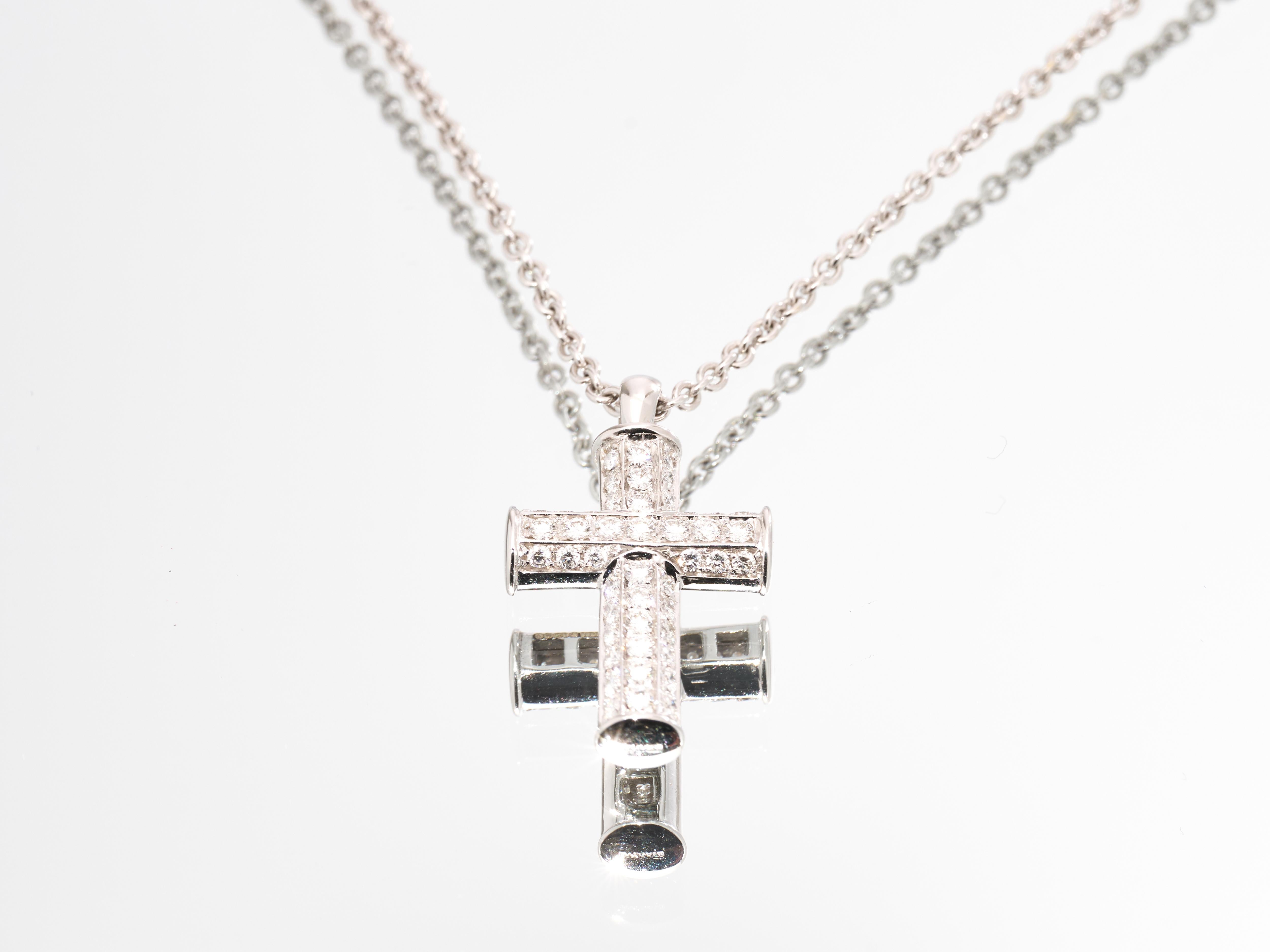 Bvlgari Bulgari Diamond Gold Cross Necklace 18K White Full Pave Pendant Boxed For Sale 5