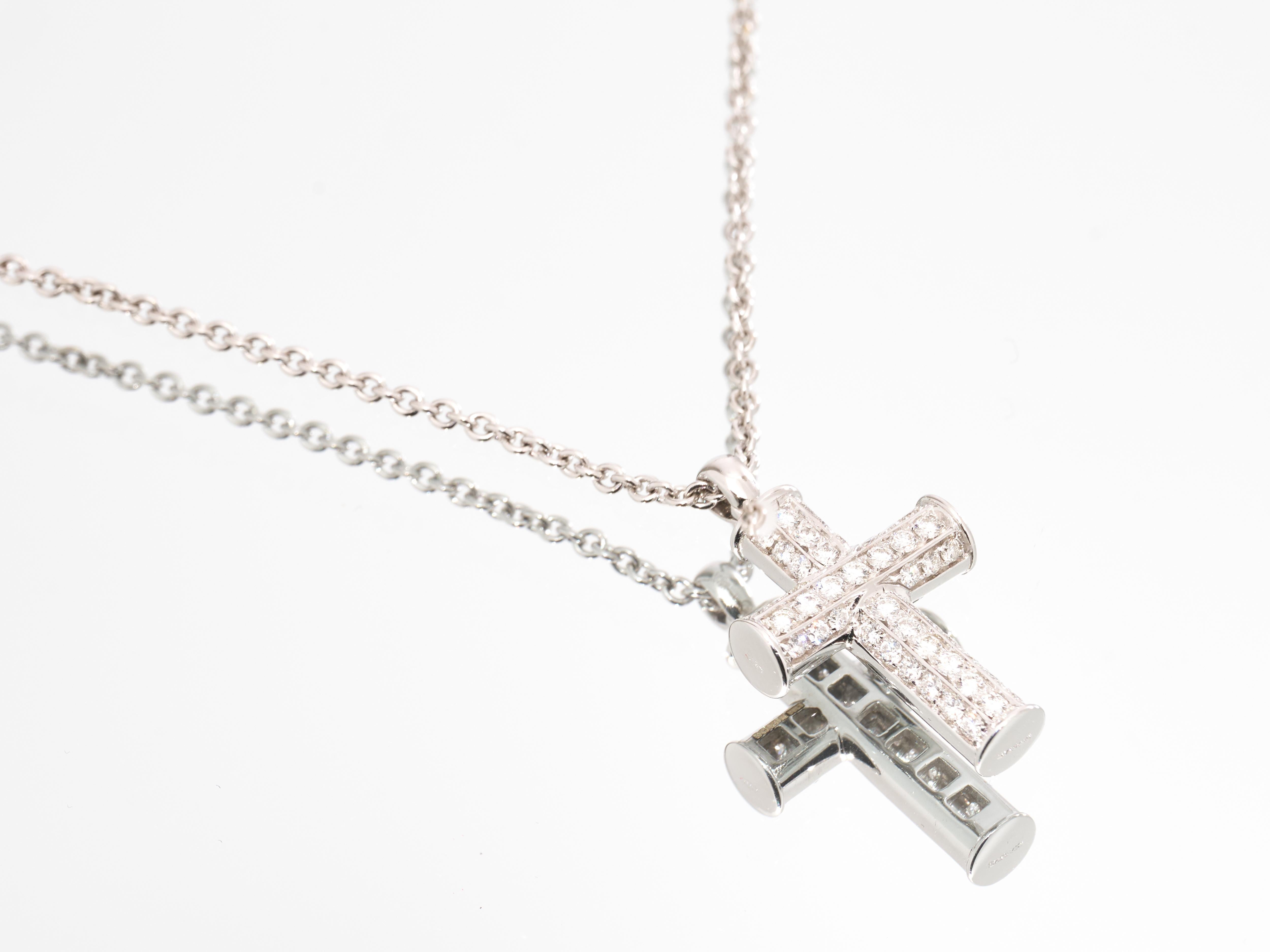 Bvlgari Bulgari Diamond Gold Cross Necklace 18K White Full Pave Pendant Boxed For Sale 6
