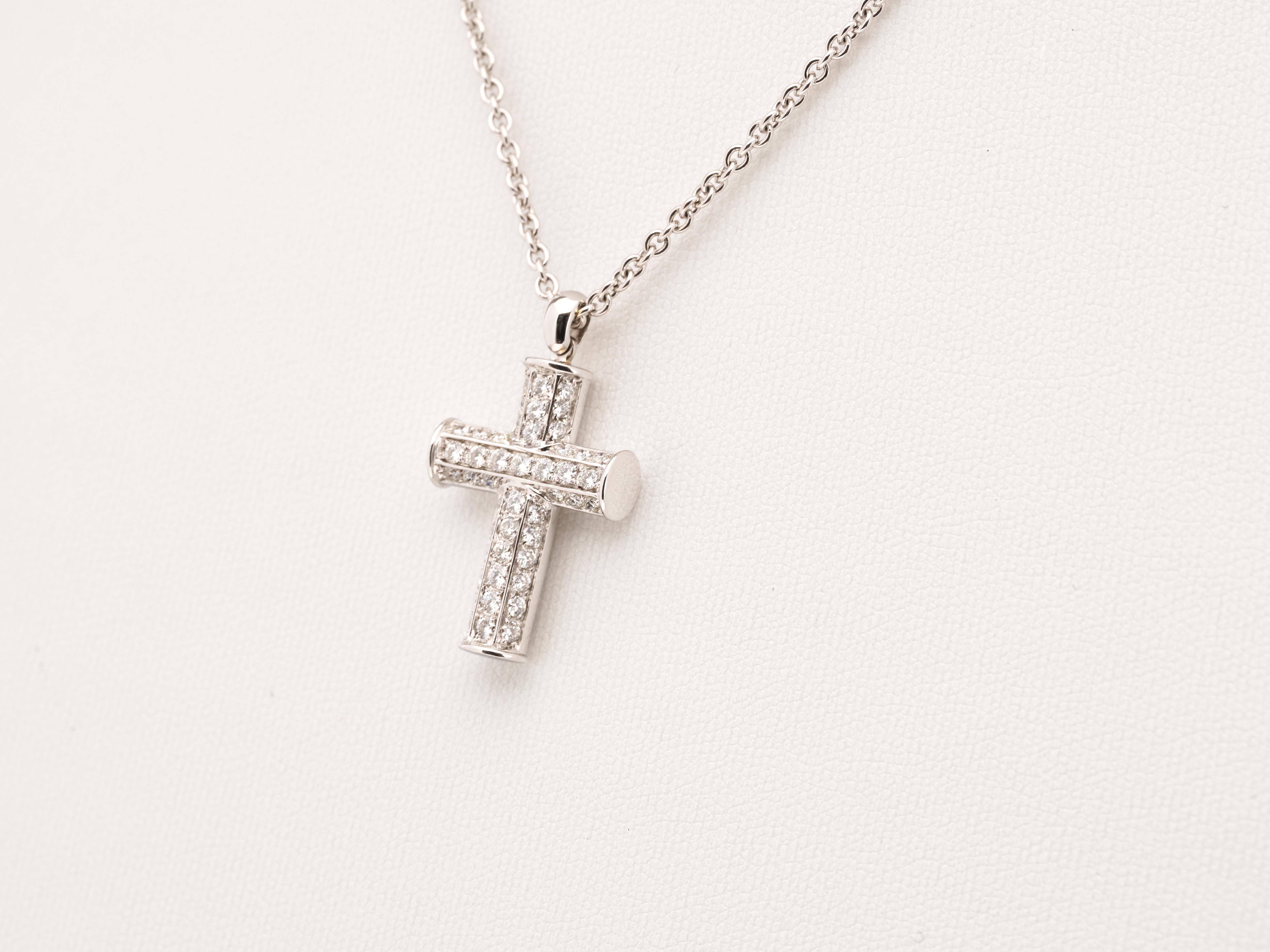 Women's or Men's Bvlgari Bulgari Diamond Gold Cross Necklace 18K White Full Pave Pendant Boxed For Sale