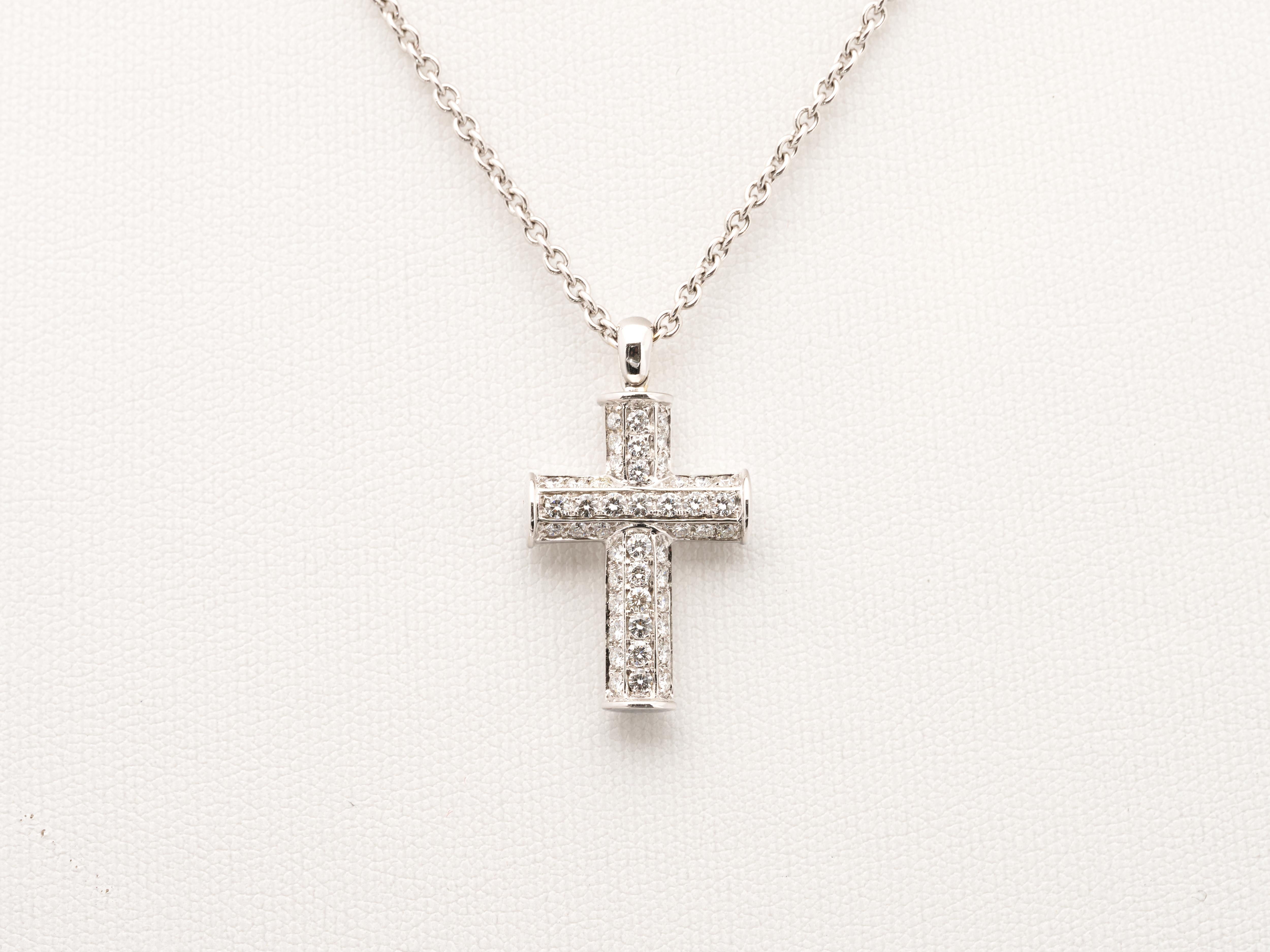 Bvlgari Bulgari Diamond Gold Cross Necklace 18K White Full Pave Pendant Boxed For Sale 1