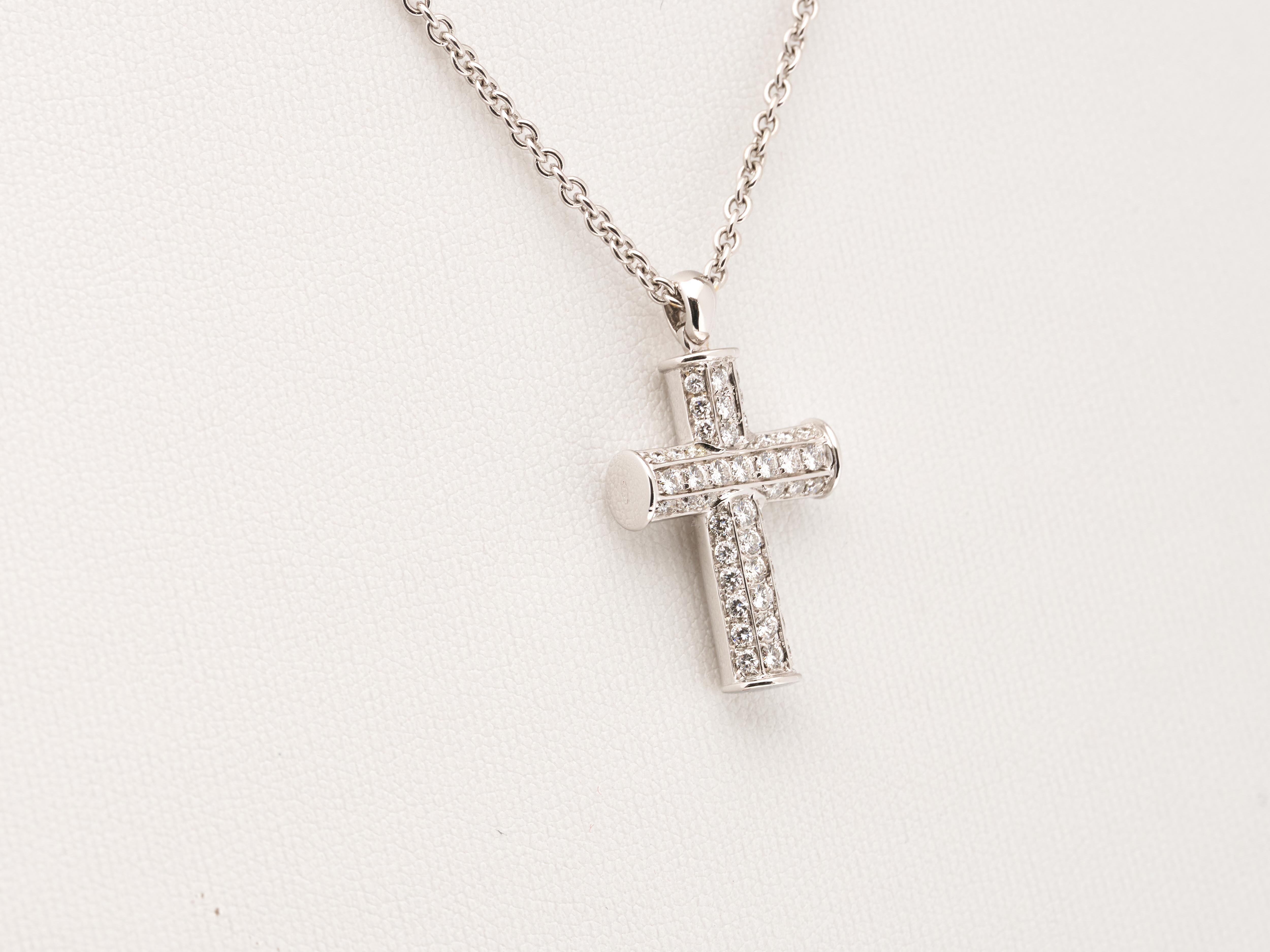 Bvlgari Bulgari Diamond Gold Cross Necklace 18K White Full Pave Pendant Boxed For Sale 2