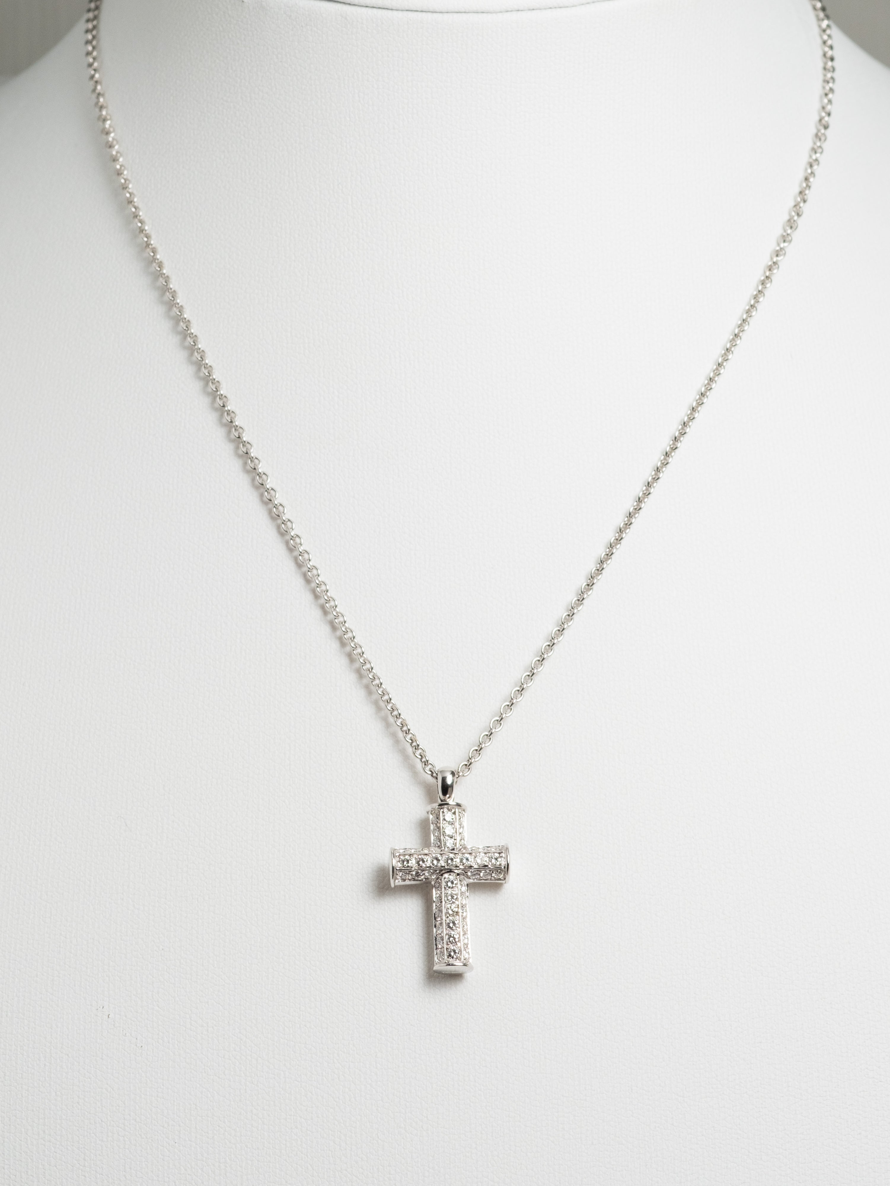 Bvlgari Bulgari Diamond Gold Cross Necklace 18K White Full Pave Pendant Boxed For Sale 3