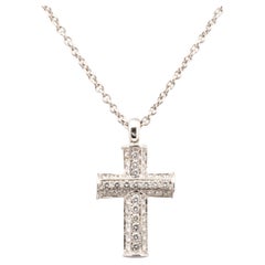 Bvlgari Bulgari Diamond Gold Cross Necklace 18K White Full Pave Pendant Boxed