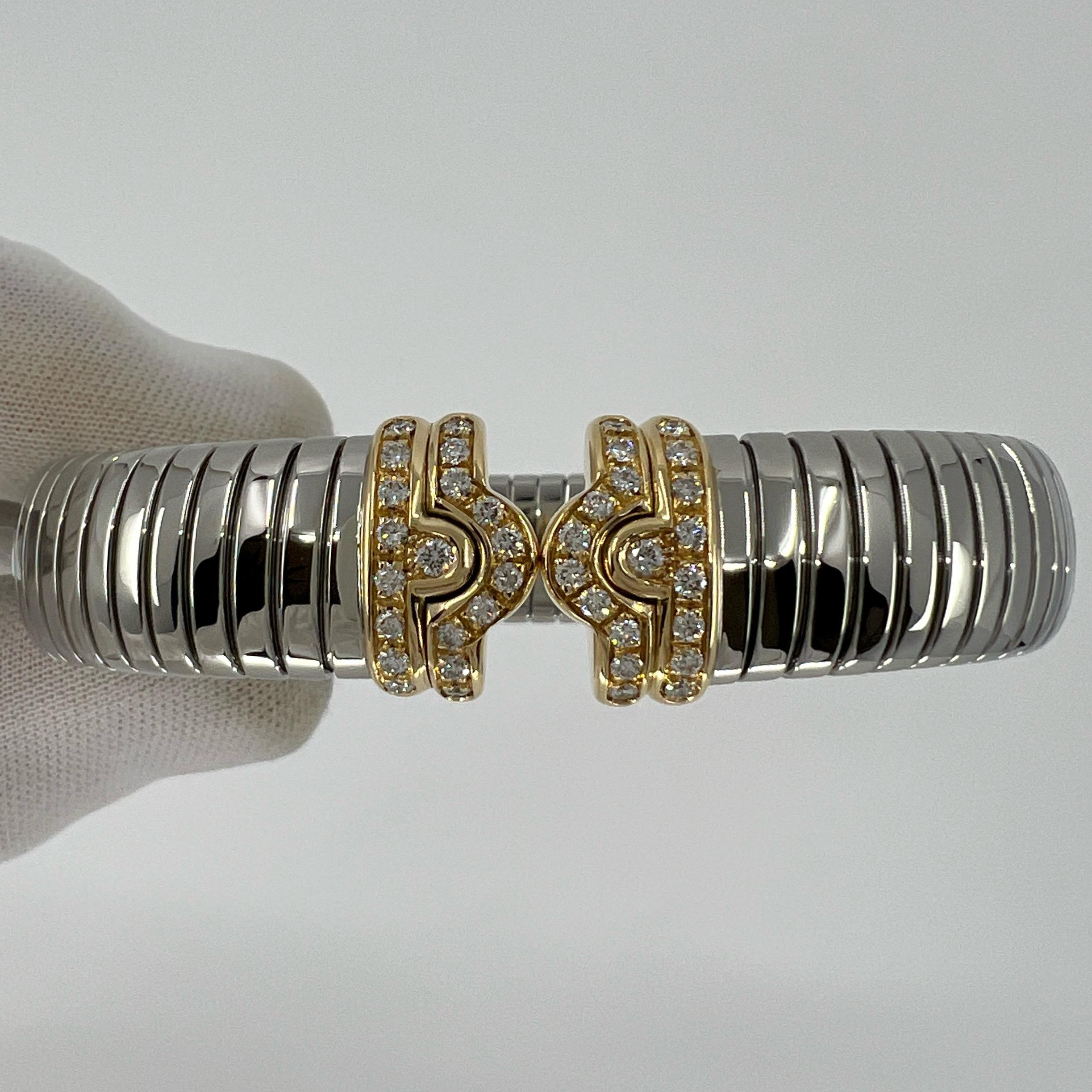 Bvlgari Bulgari Diamant Parentesi Tubogas Armreif Armband Manschette 18k Gold Stahl 5