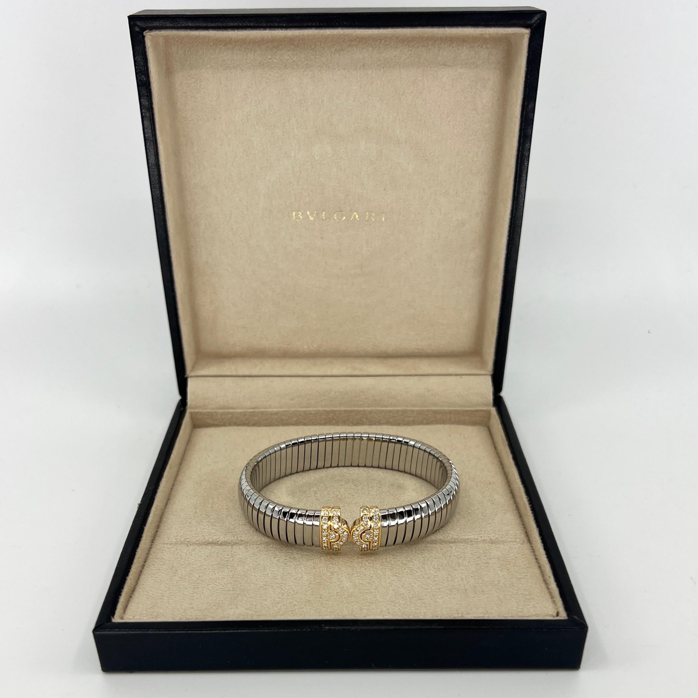 Bvlgari Bulgari Diamante Parentesi Tubogas Bracciale Bracciale Oro 18k Steele in vendita 7