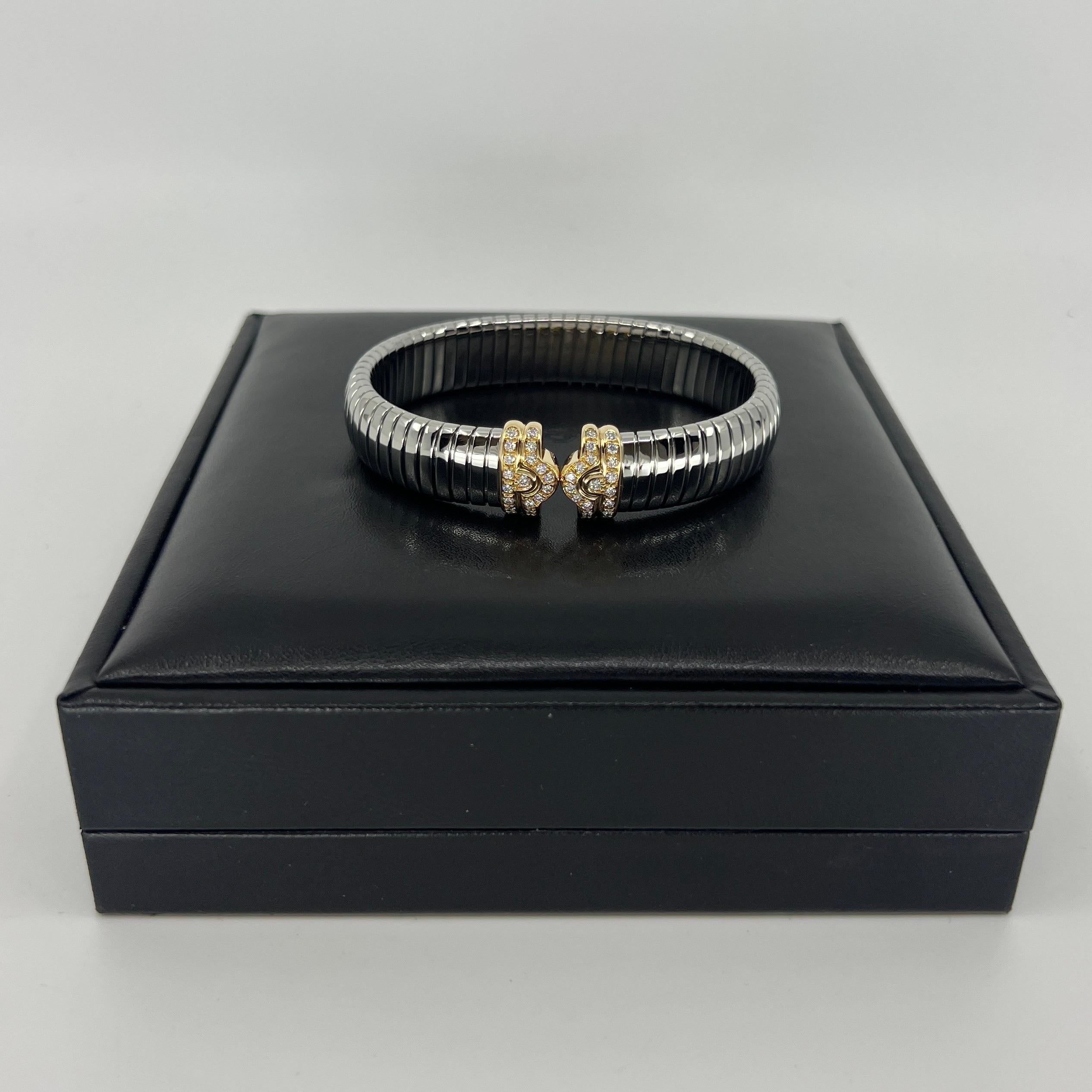 Taglio rotondo Bvlgari Bulgari Diamante Parentesi Tubogas Bracciale Bracciale Oro 18k Steele in vendita