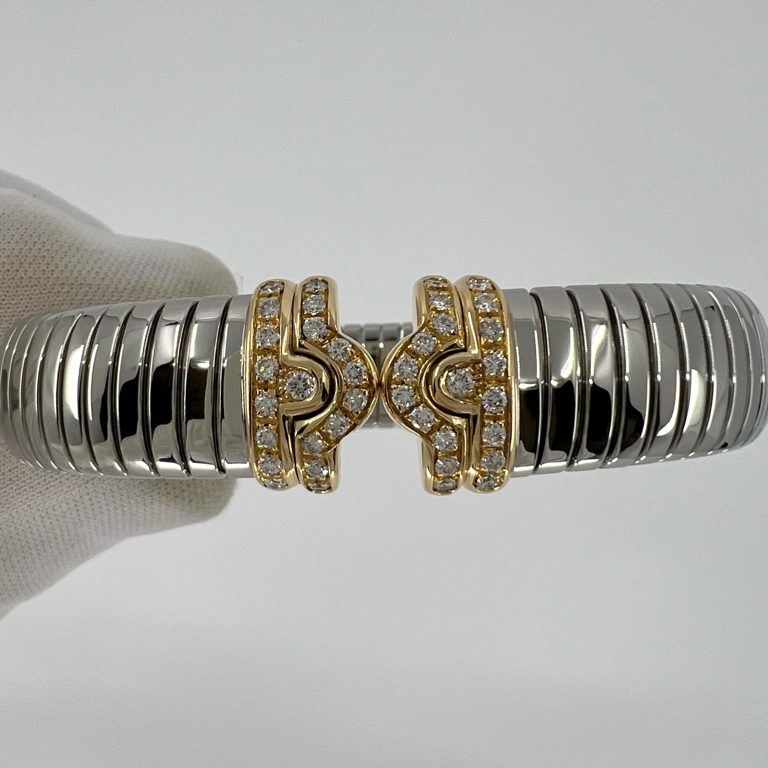 Bvlgari Bulgari Diamante Parentesi Tubogas Bracciale Bracciale Oro 18k Steele In condizioni ottime in vendita a Birmingham, GB