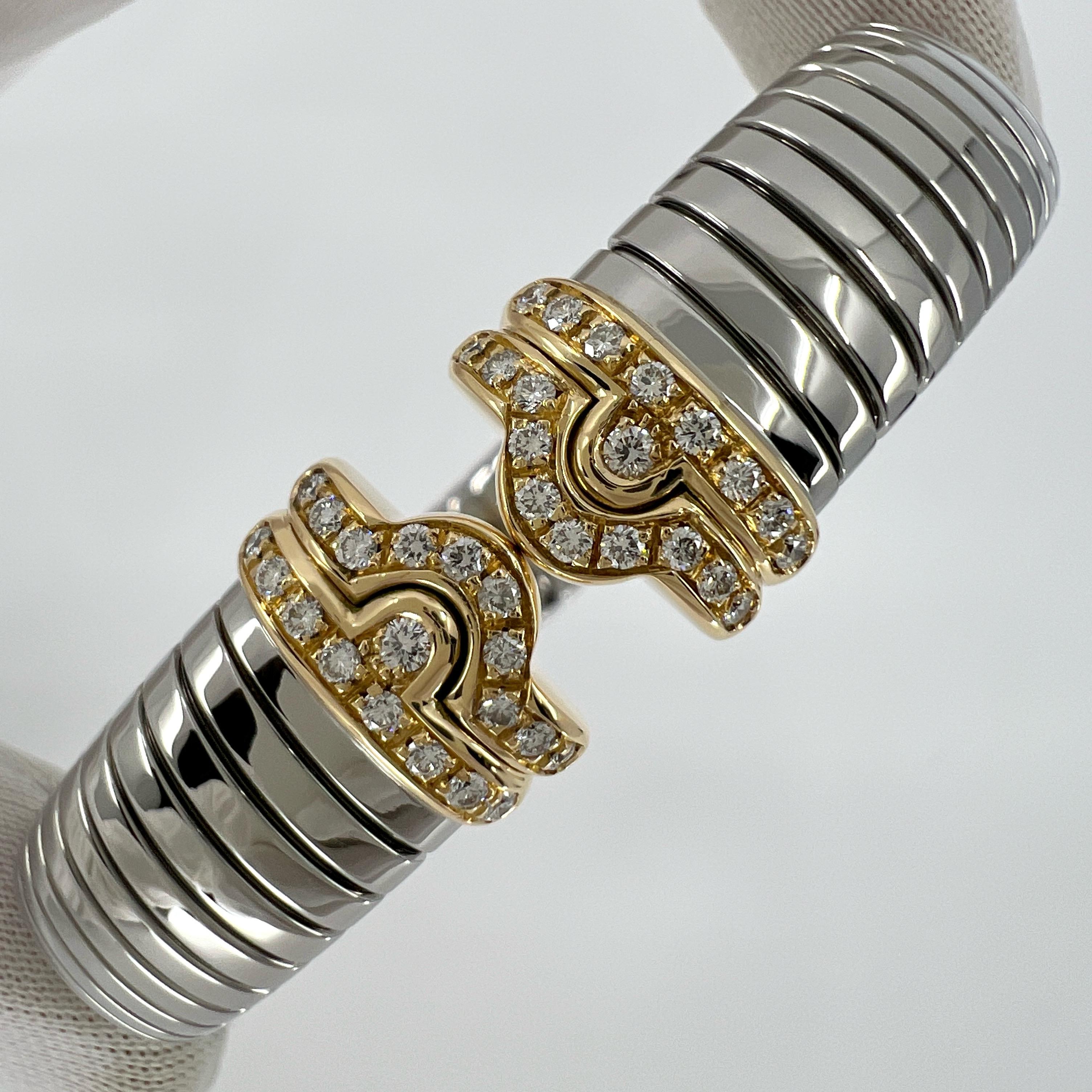 Donna Bvlgari Bulgari Diamante Parentesi Tubogas Bracciale Bracciale Oro 18k Steele in vendita