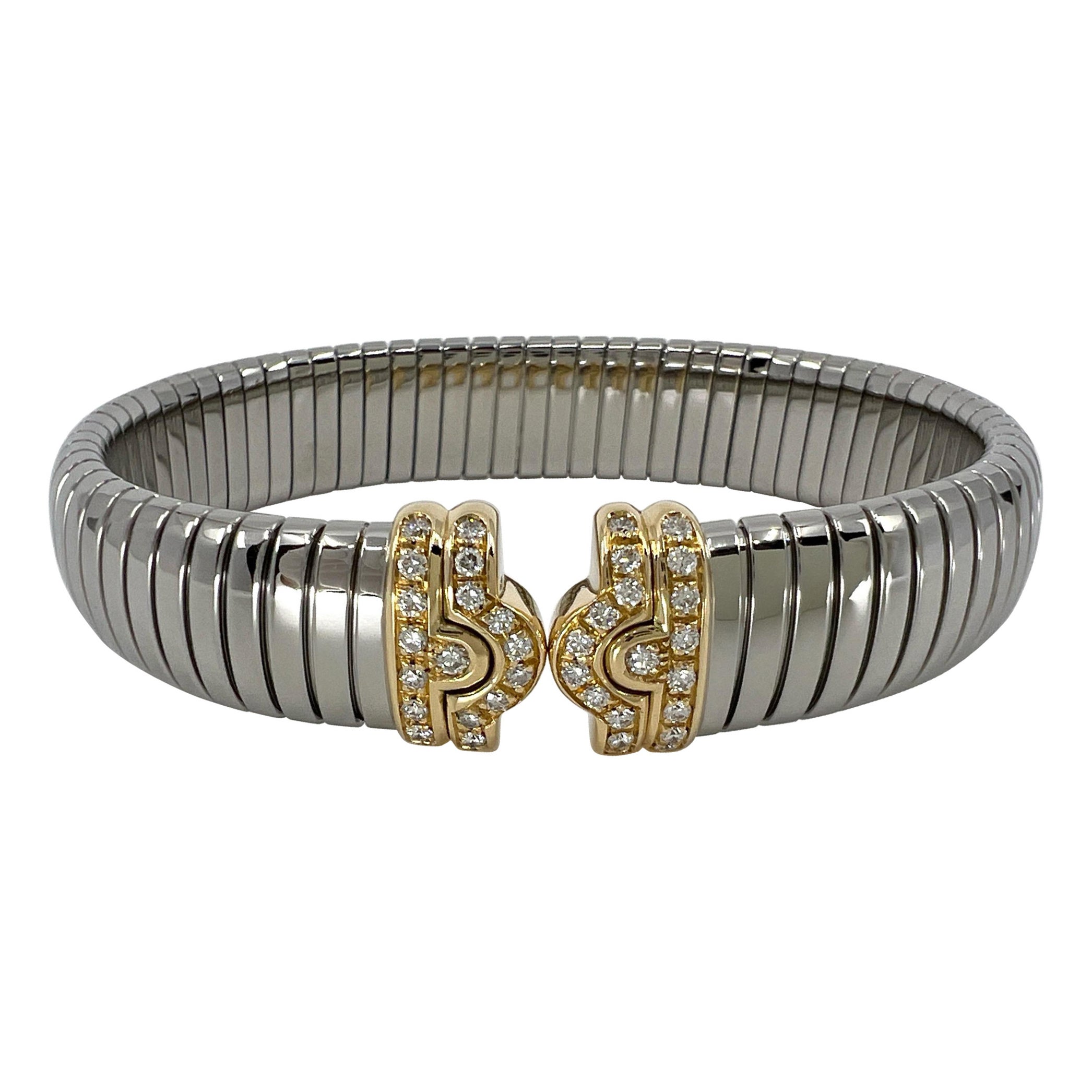 Bvlgari Bulgari Diamante Parentesi Tubogas Bracciale Bracciale Oro 18k Steele in vendita