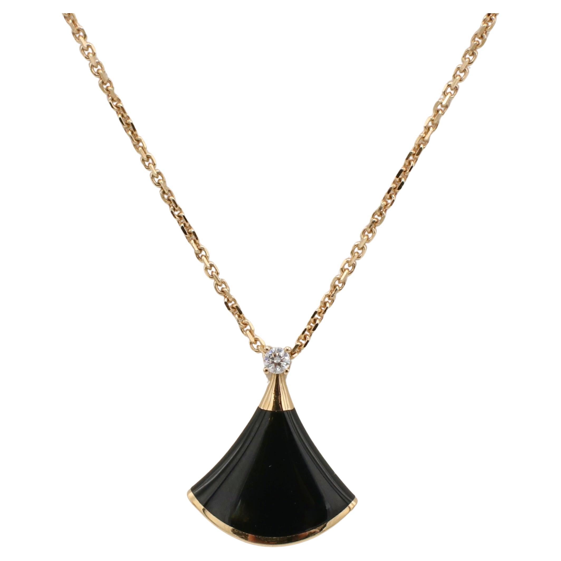 Bvlgari Bulgari Divas Dream Rose Gold Black Onyx & Natural Diamond Drop Necklace For Sale