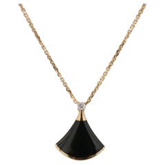 Vintage Bvlgari Bulgari Divas Dream Rose Gold Black Onyx & Natural Diamond Drop Necklace