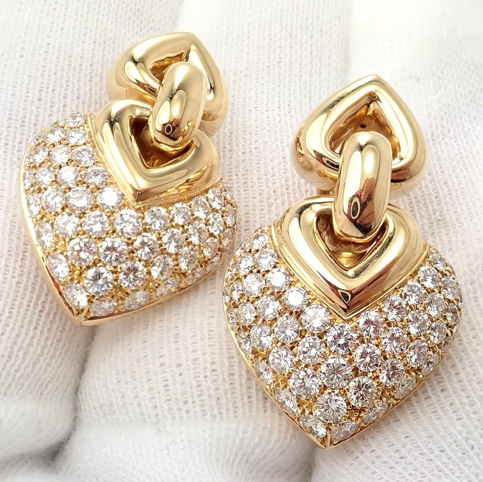 Bvlgari Bulgari Doppio Cuore Diamant-Herz-Tropfen-Ohrringe aus Gelbgold für Damen oder Herren