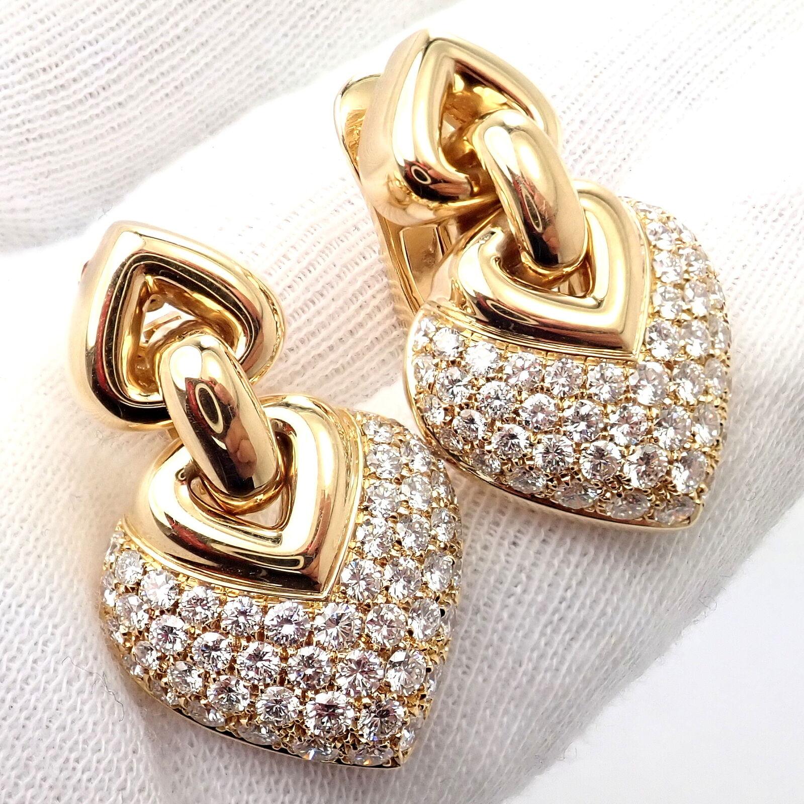 Brilliant Cut Bvlgari Bulgari Doppio Cuore Diamond Heart Yellow Gold Drop Earrings