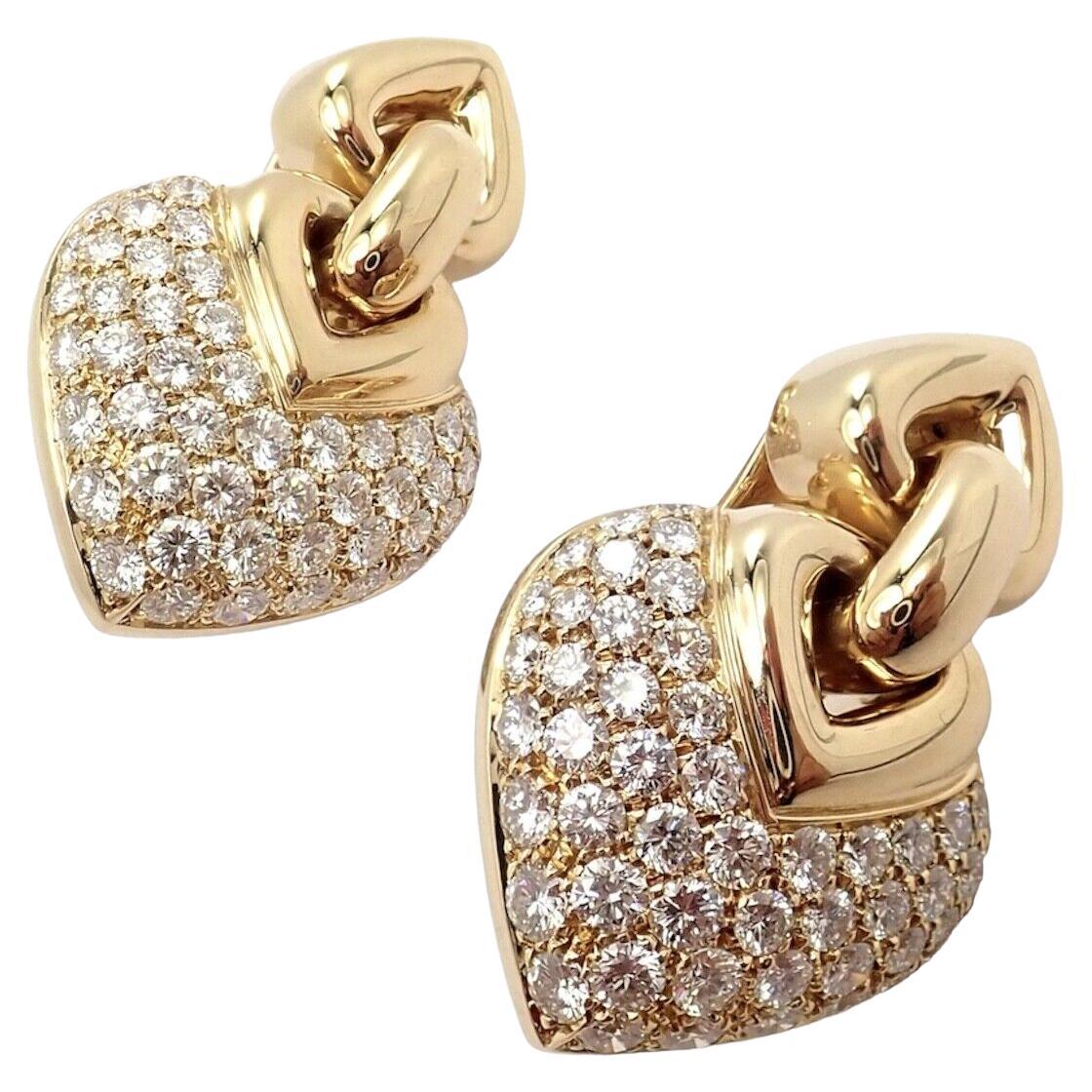 Bvlgari Bulgari Doppio Cuore Diamond Heart Yellow Gold Drop Earrings