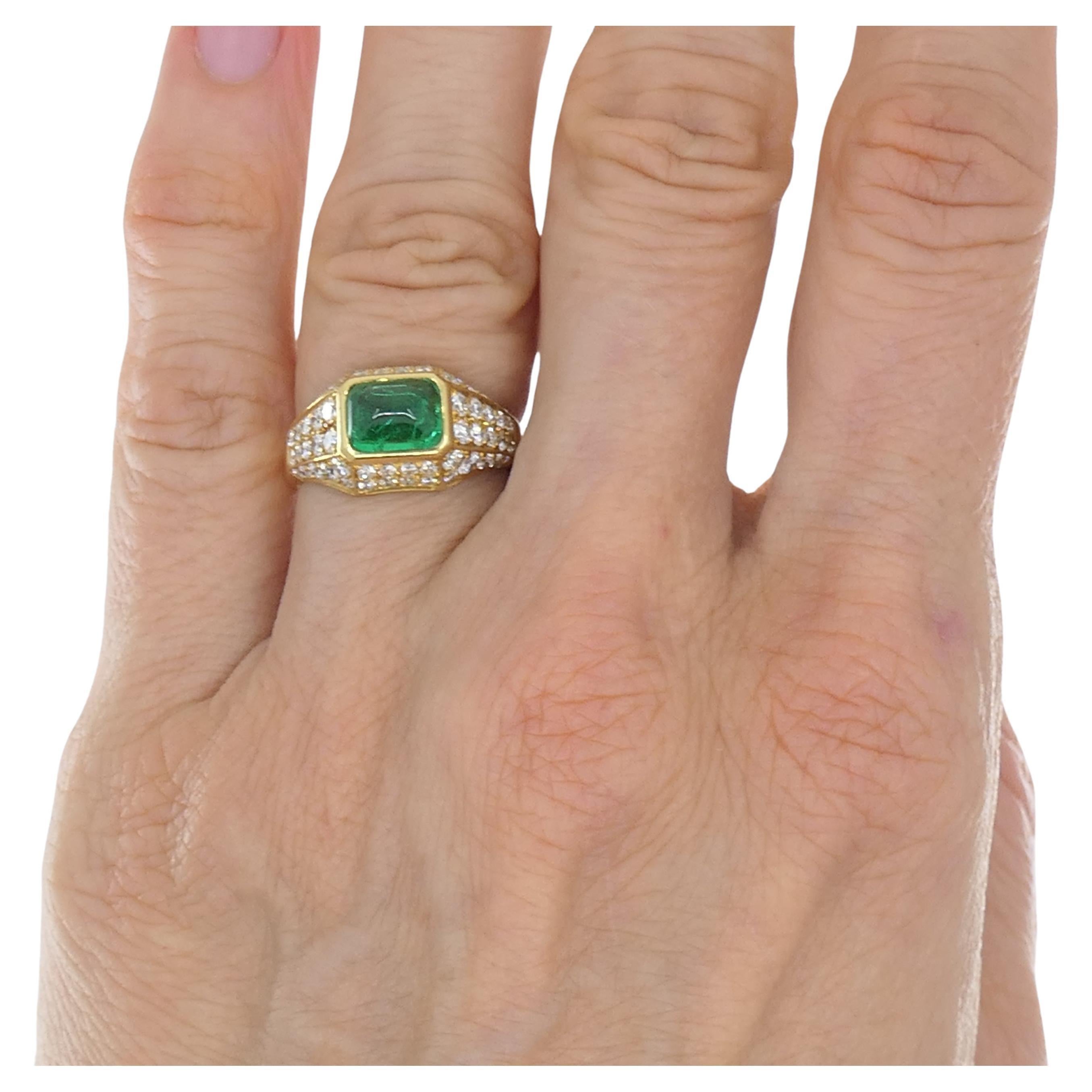 Bvlgari Bulgari Emerald Sugarloaf Cabochon Ring Diamond 18k Gold 4