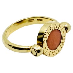 Vintage Bvlgari Bulgari Flip Ring 18k Gold Coral Onyx