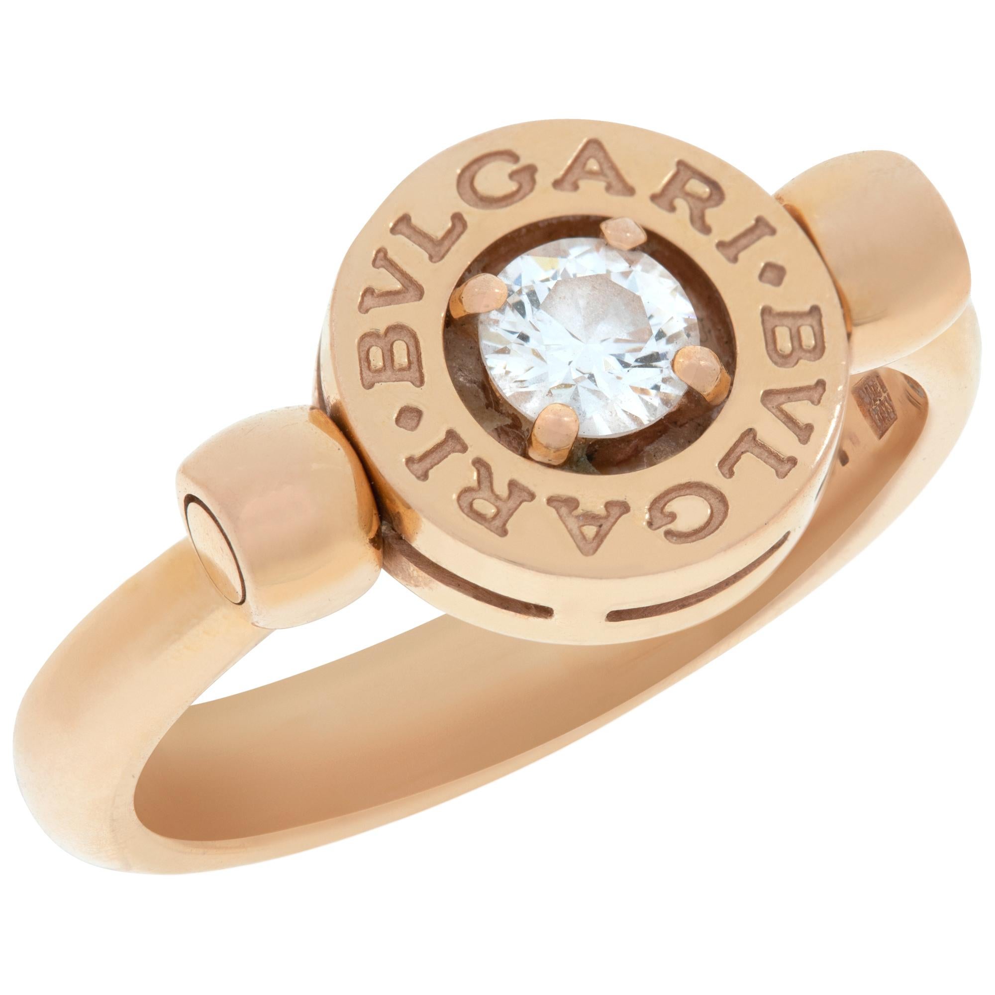 Bvlgari Bulgari flip ring in rose gold w/ 0.25 carat round brilliant cut diamond In Excellent Condition For Sale In Surfside, FL