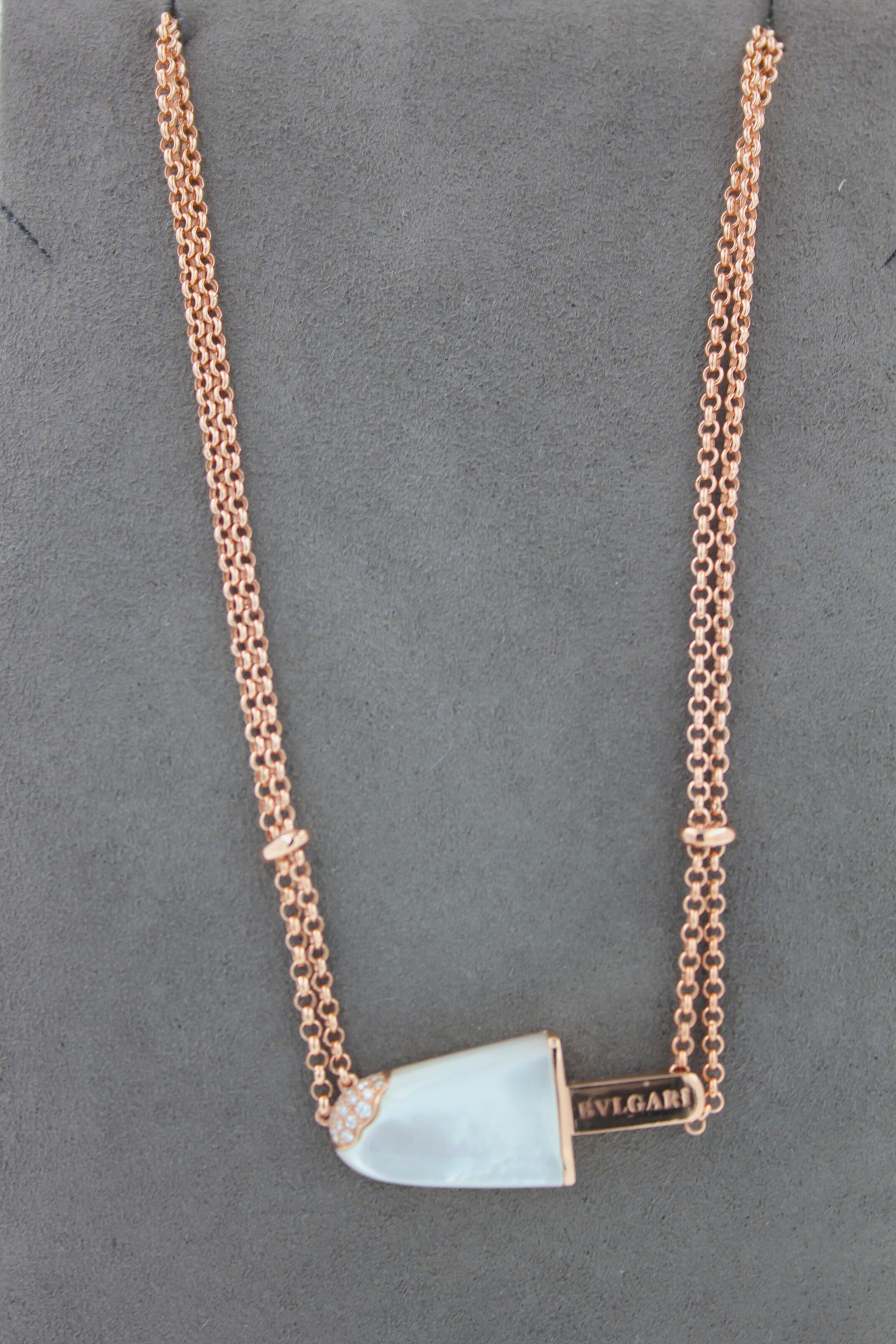 Brilliant Cut Bvlgari Bulgari Gelati Gelato Diamond White Mother of Pearl 18K R Gold Necklace