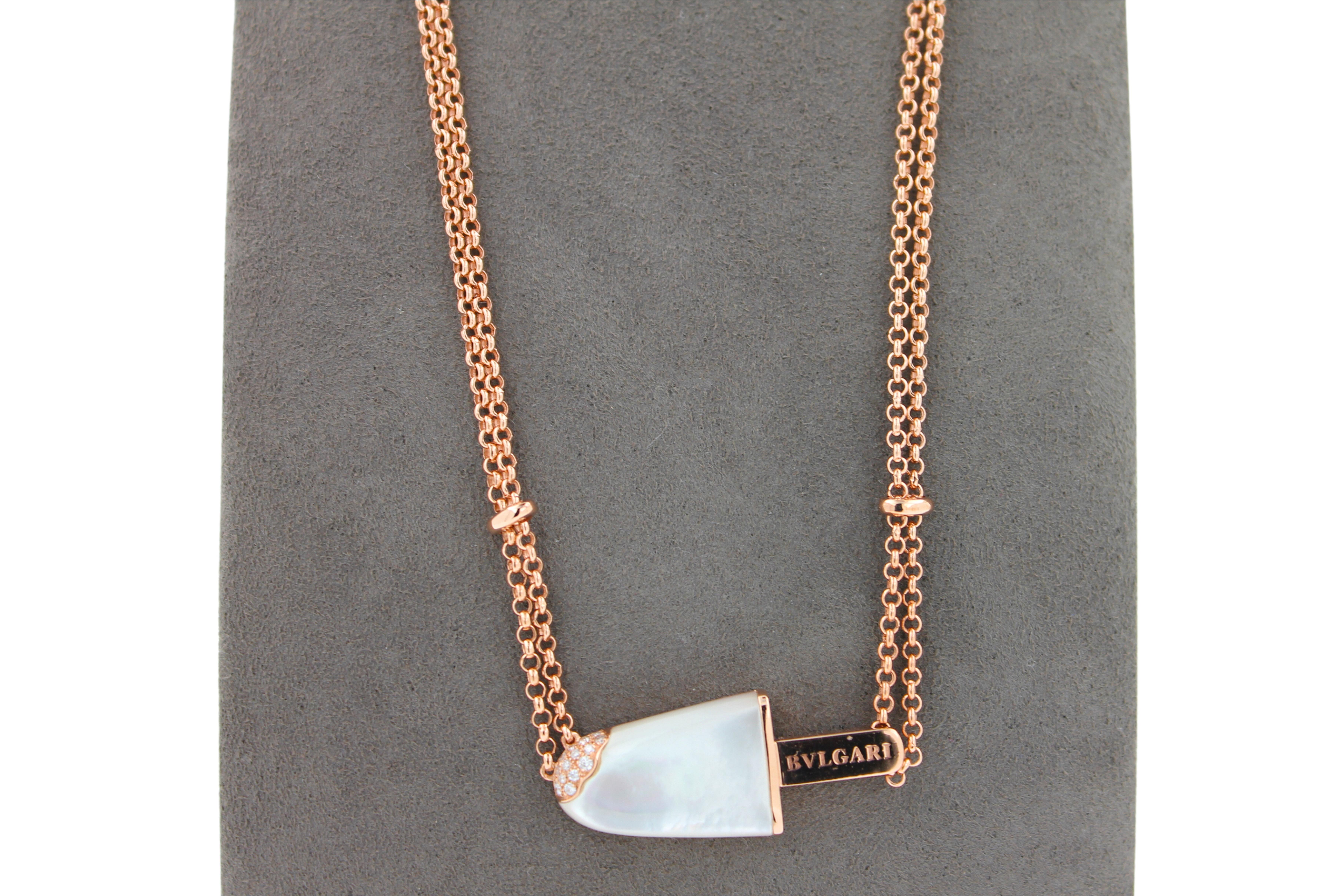 Bvlgari Bulgari Gelati Gelato Diamond White Mother of Pearl 18K R Gold Necklace In Excellent Condition In Oakton, VA