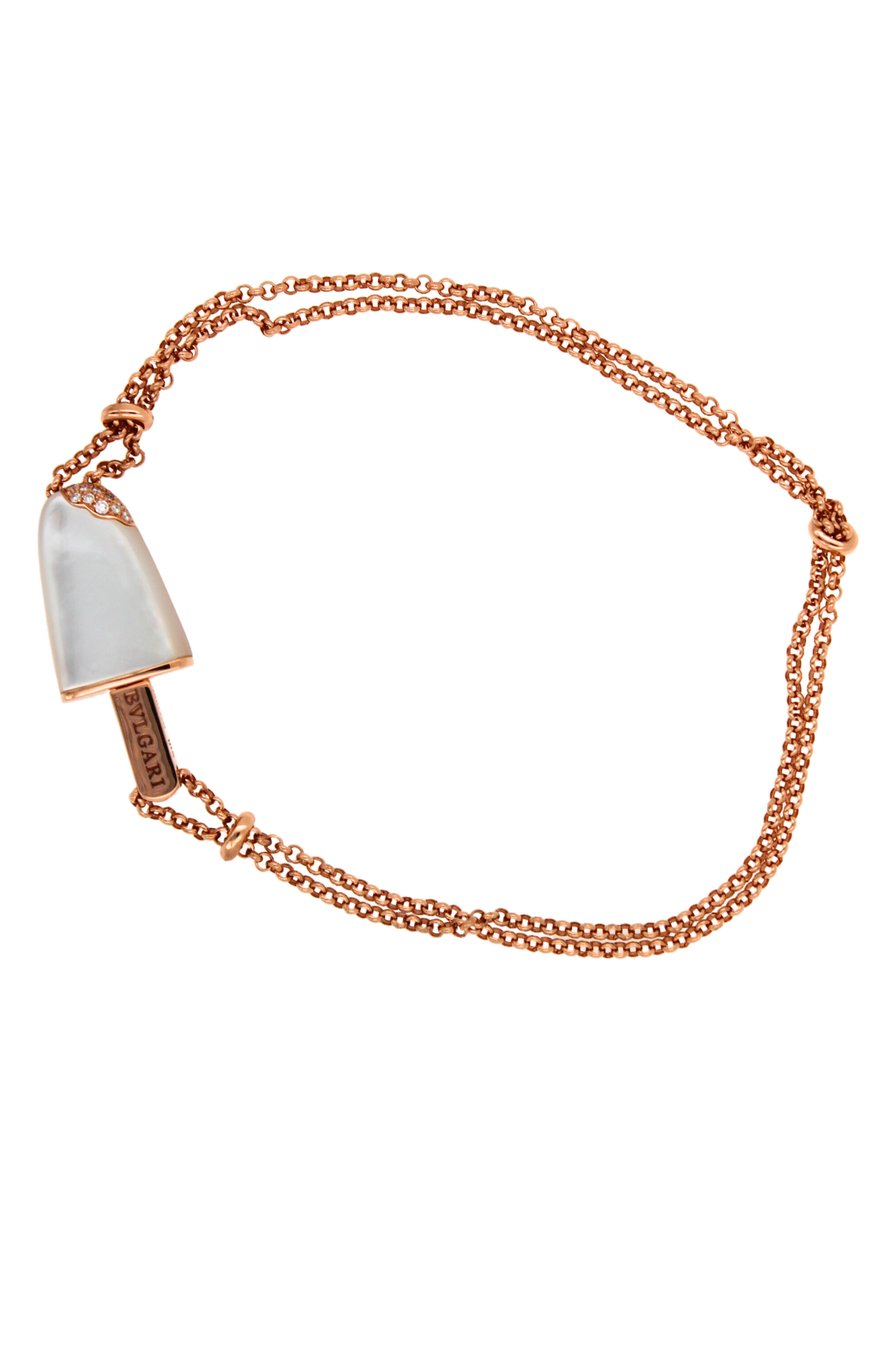 Extremely Rare / Discontinued / No Longer Available Bvlgari Collection - 
Gelati/Gelato Ice Cream White MOP Diamond Pave Double Chain Bracelet
18K Rose Gold / AU 750 (Confirmed by precious metal scan & gold purity tests)
Length: 7.5 Inches