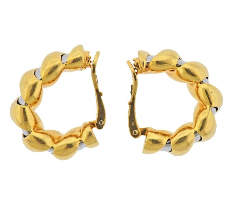 Women's Bvlgari Bulgari Gold and Steel Hoop Earrings