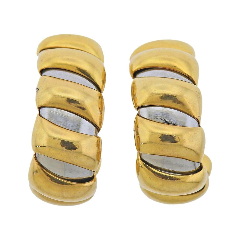 Bvlgari Bulgari Gold and Steel Hoop Earrings